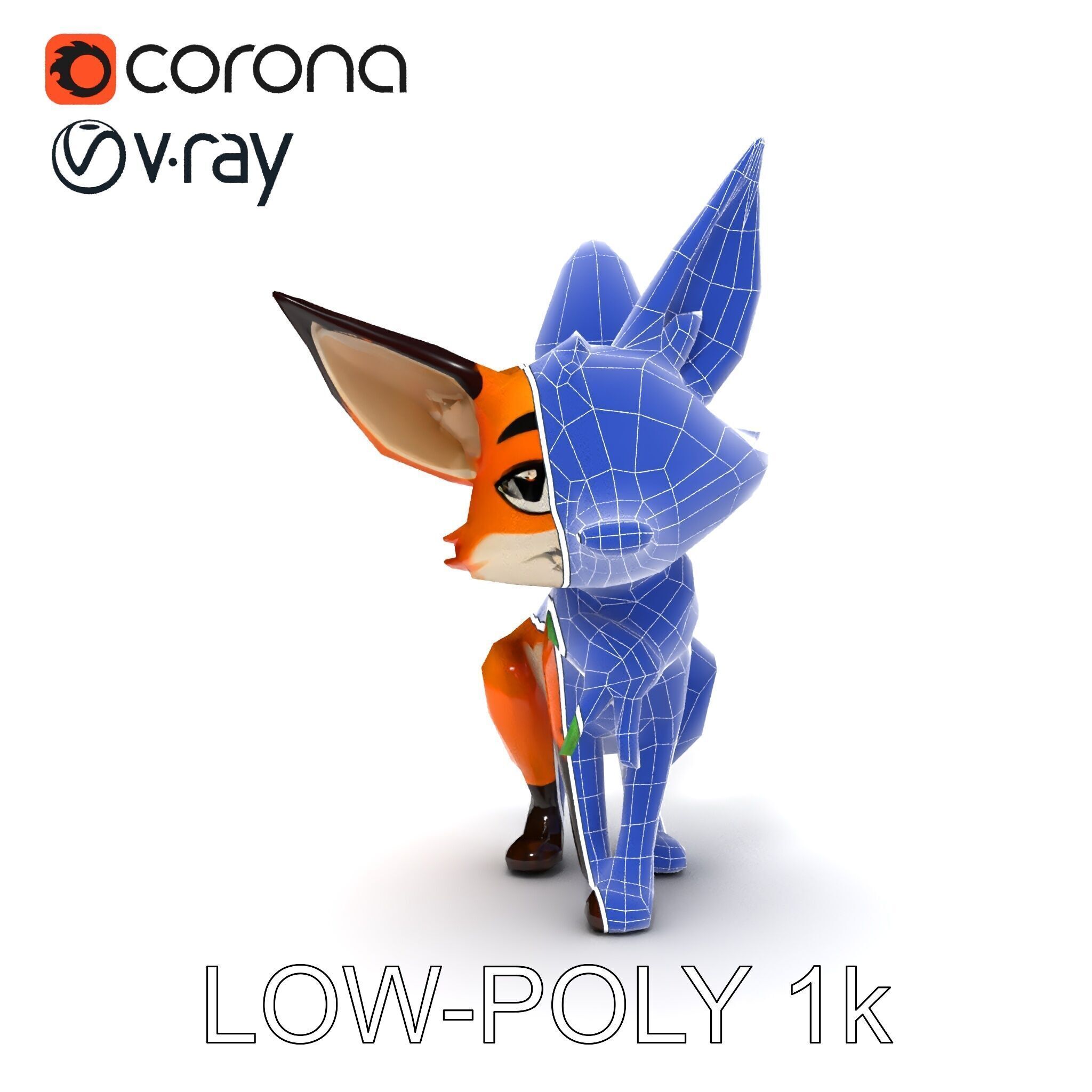 Charming Fox Model Pack with Green Scarf Low-poly 3D model_7