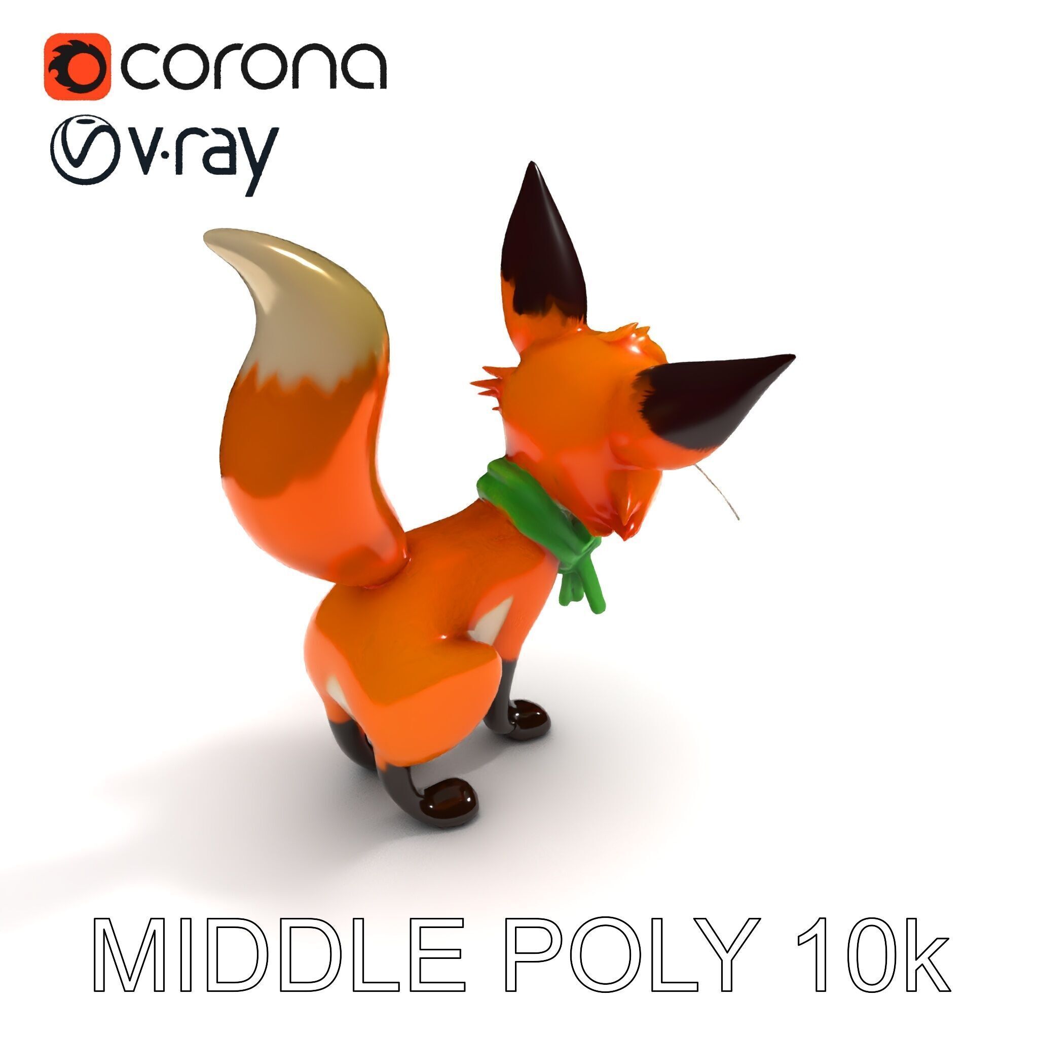 Charming Fox Model Pack with Green Scarf Low-poly 3D model_24