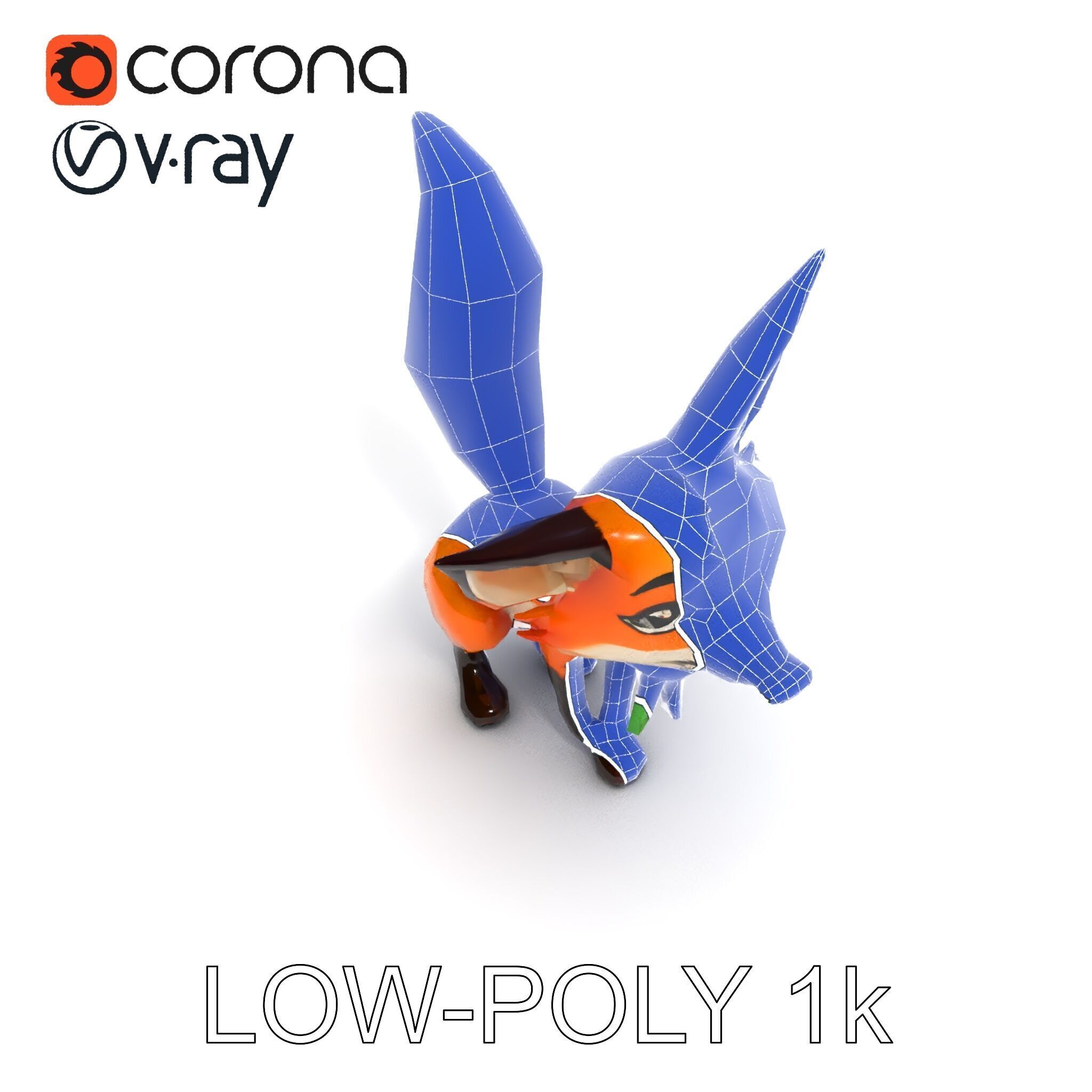 Charming Fox Model Pack with Green Scarf Low-poly 3D model_20
