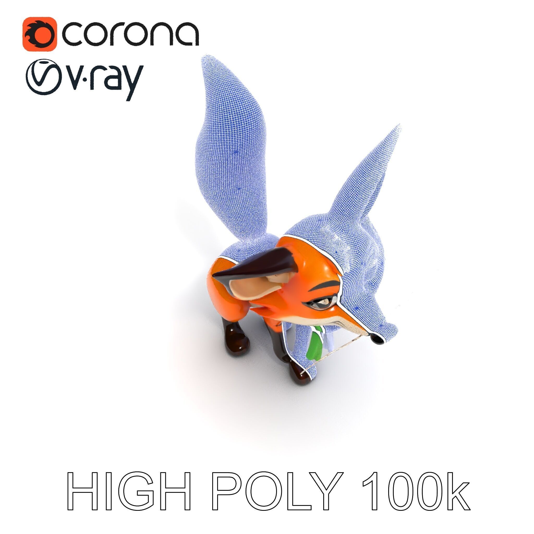 Charming Fox Model Pack with Green Scarf Low-poly 3D model_18