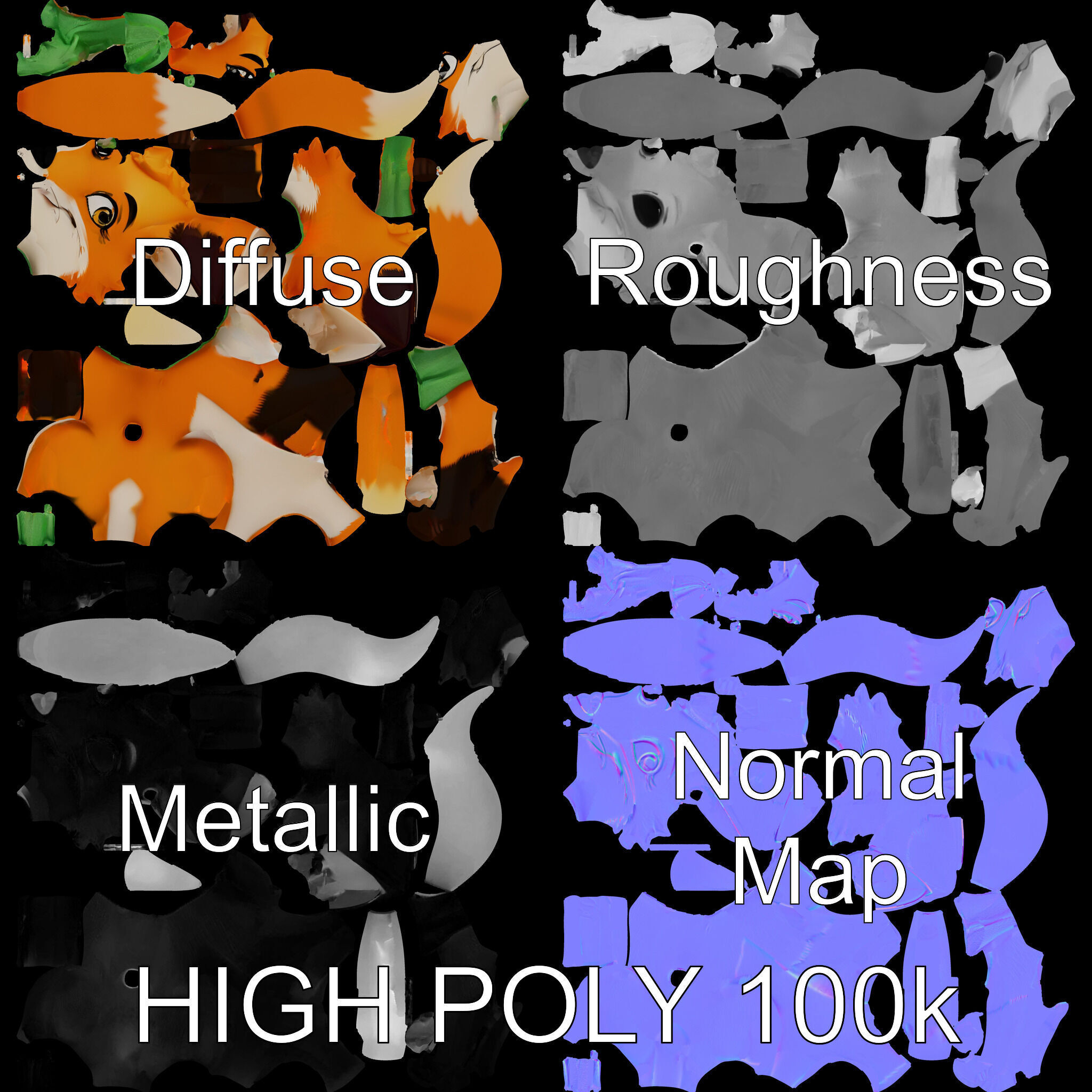 Charming Fox Model Pack with Green Scarf Low-poly 3D model_2