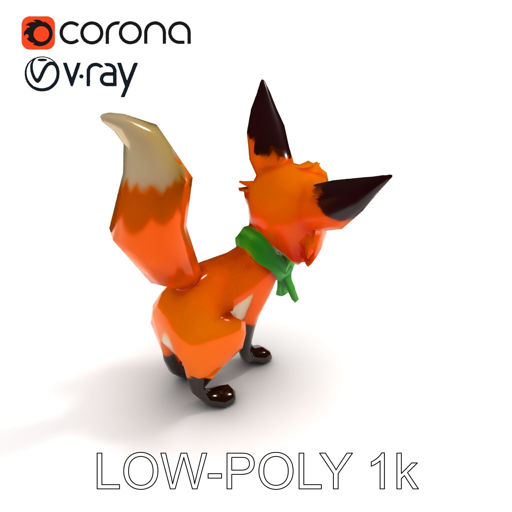 Charming Fox Model Pack with Green Scarf Low-poly 3D model_31