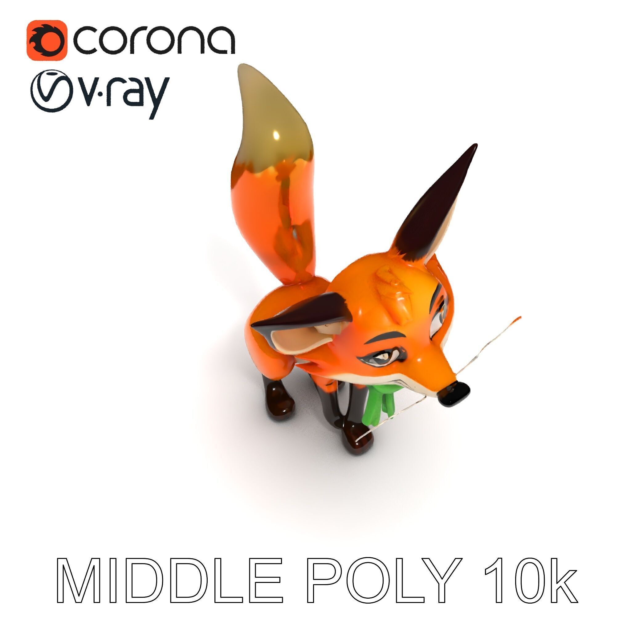 Charming Fox Model Pack with Green Scarf Low-poly 3D model_27