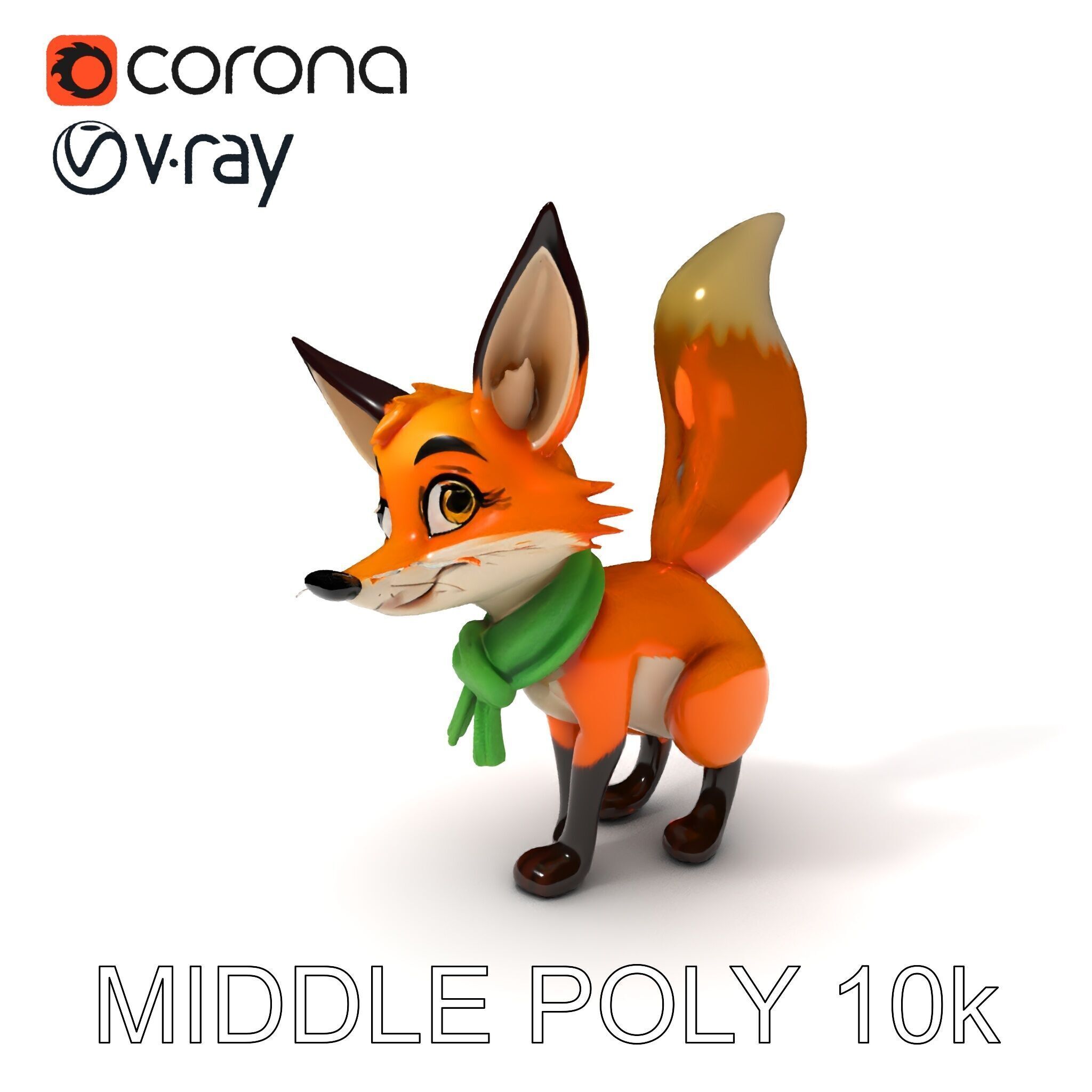 Charming Fox Model Pack with Green Scarf Low-poly 3D model_33