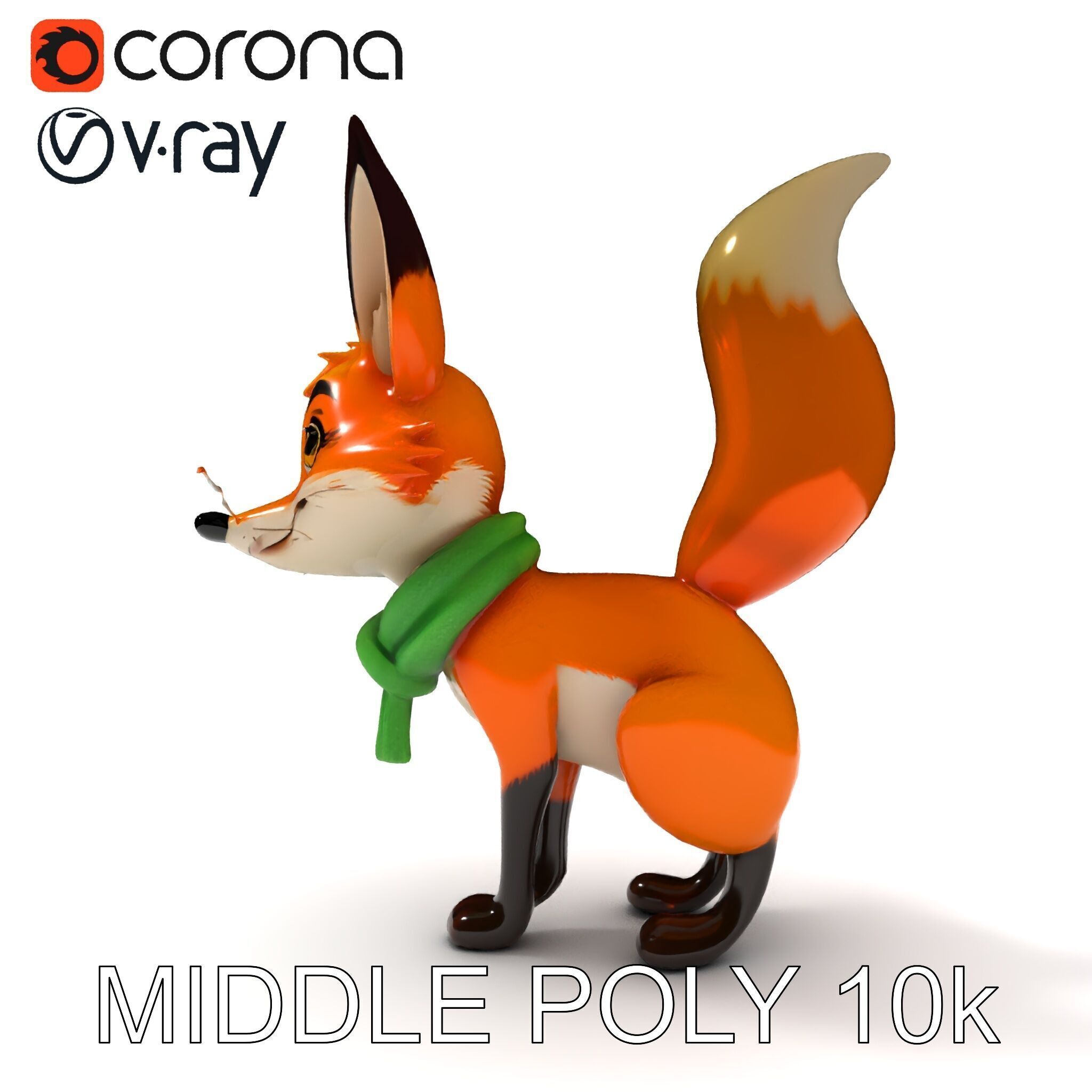 Charming Fox Model Pack with Green Scarf Low-poly 3D model_19