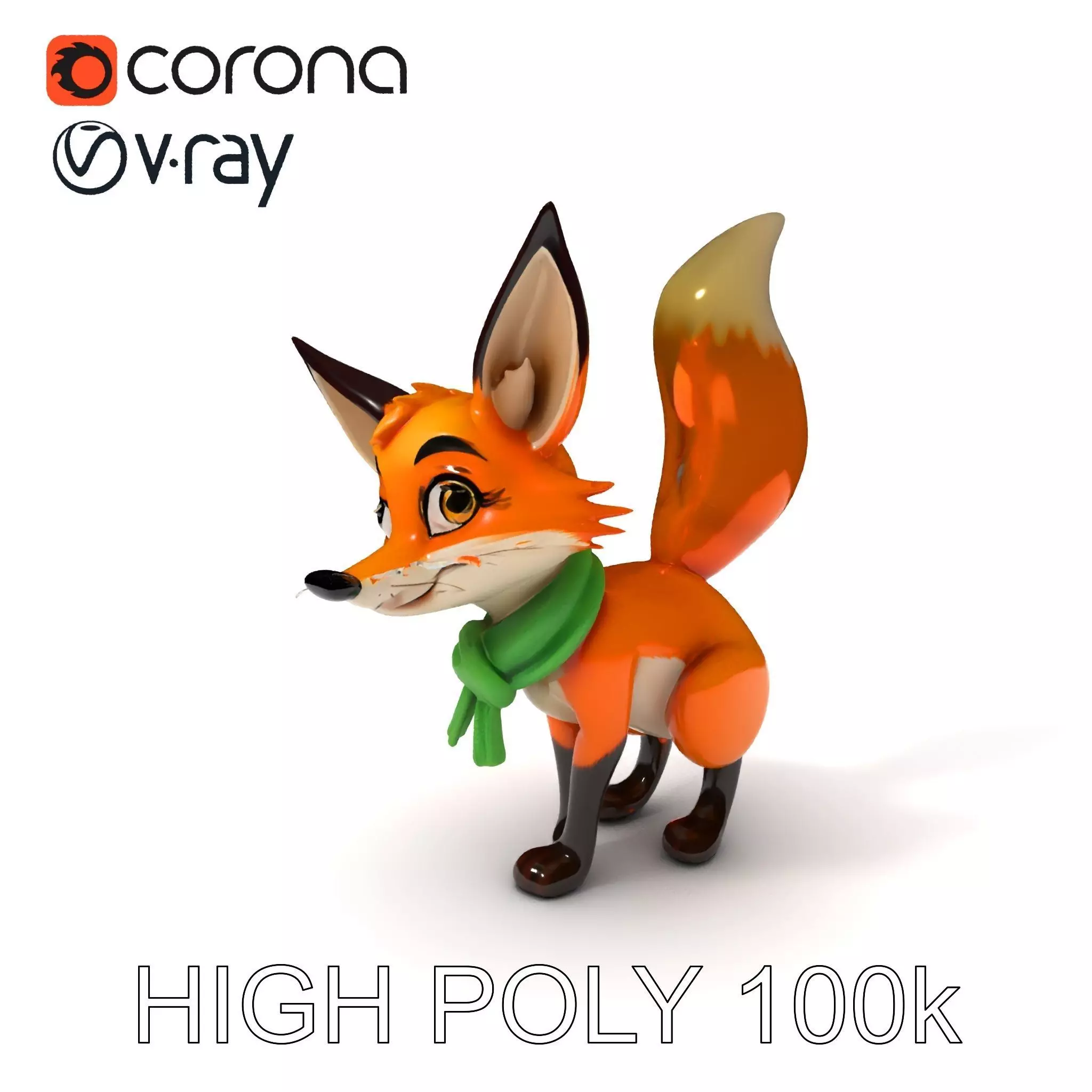 Charming Fox Model Pack with Green Scarf Low-poly 3D model_0