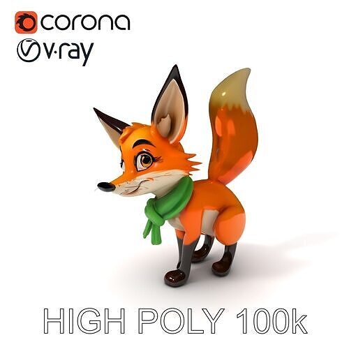 Charming Fox Model Pack with Green Scarf Low-poly 3D model