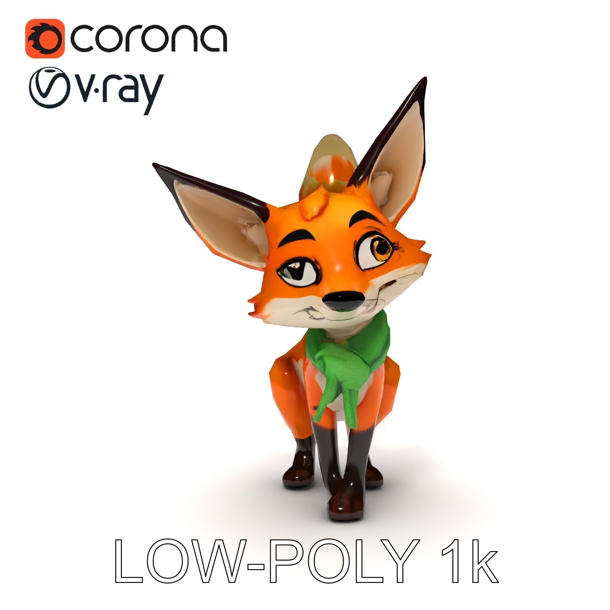 Charming Fox Model Pack with Green Scarf Low-poly 3D model_25