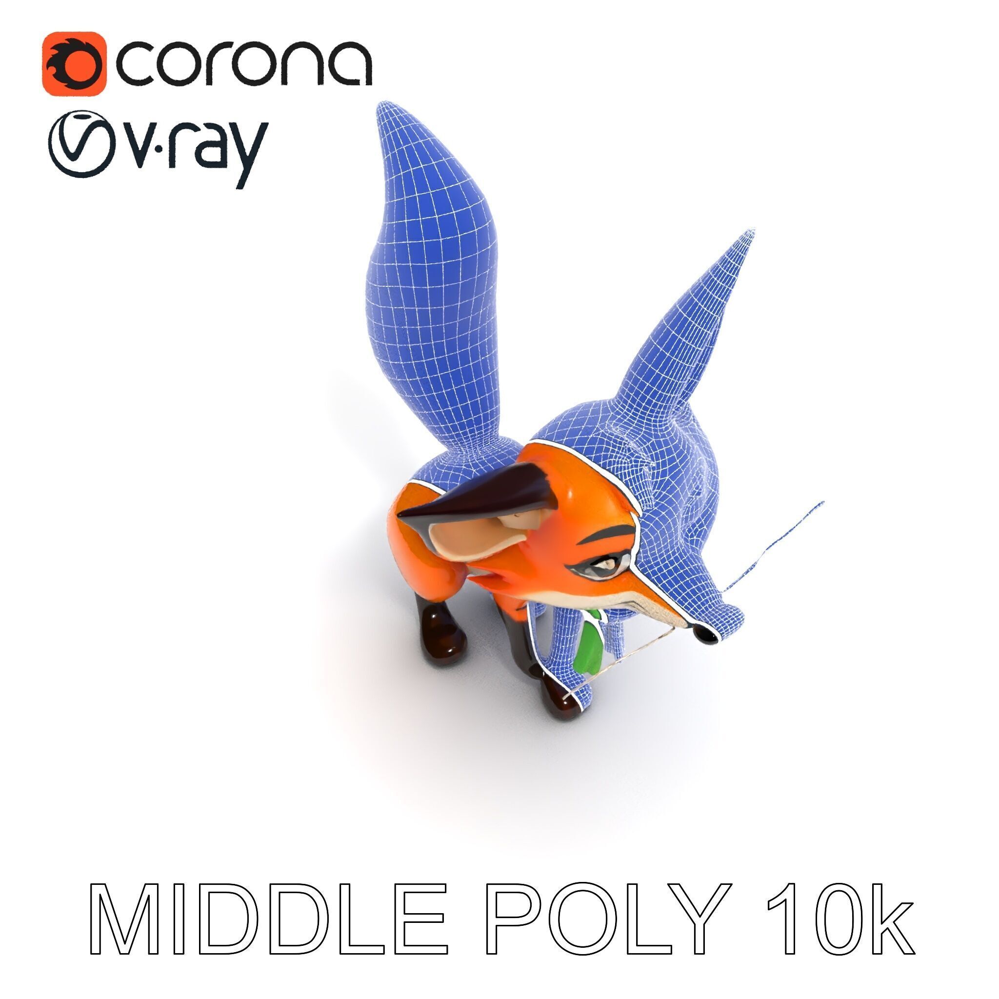 Charming Fox Model Pack with Green Scarf Low-poly 3D model_22
