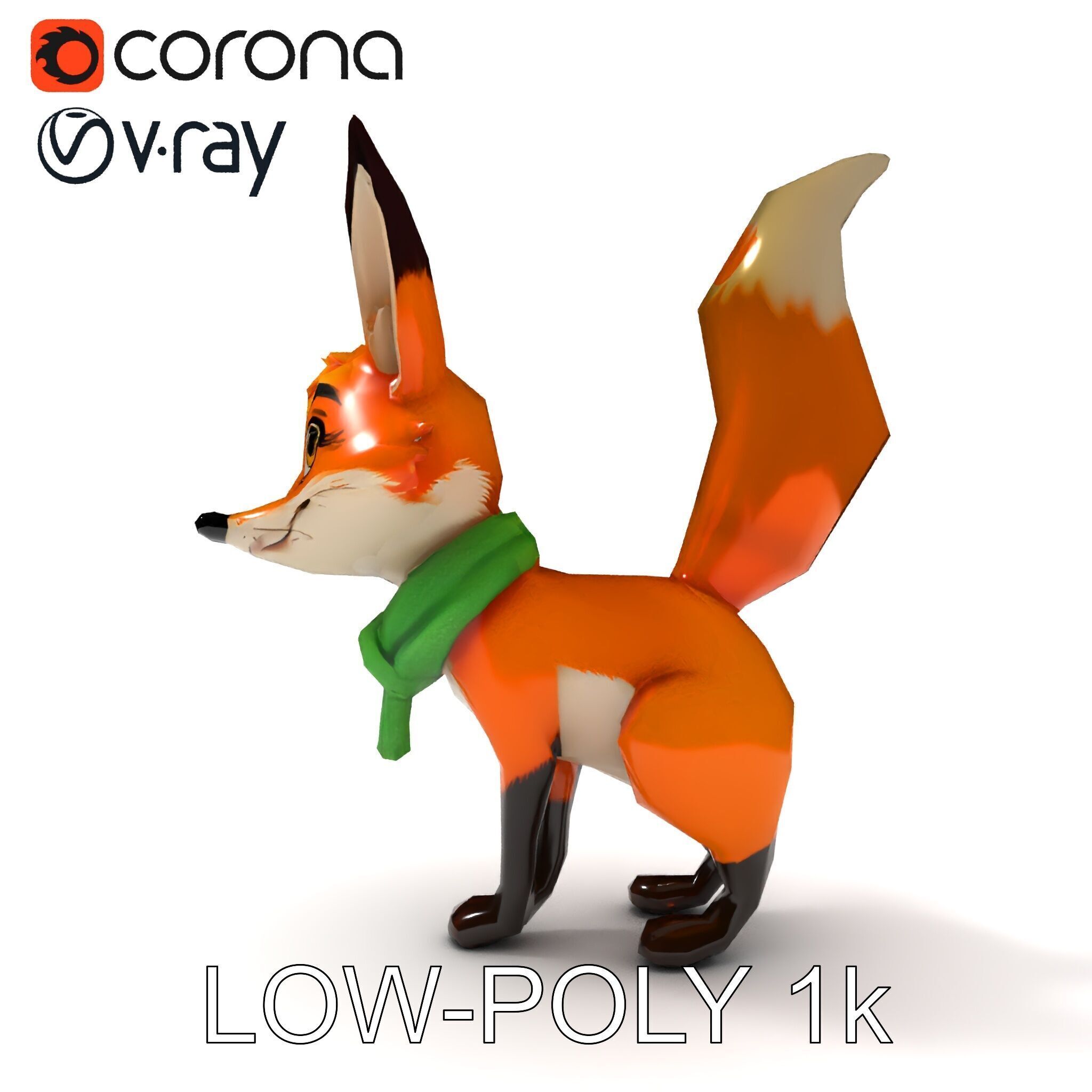 Charming Fox Model Pack with Green Scarf Low-poly 3D model_17