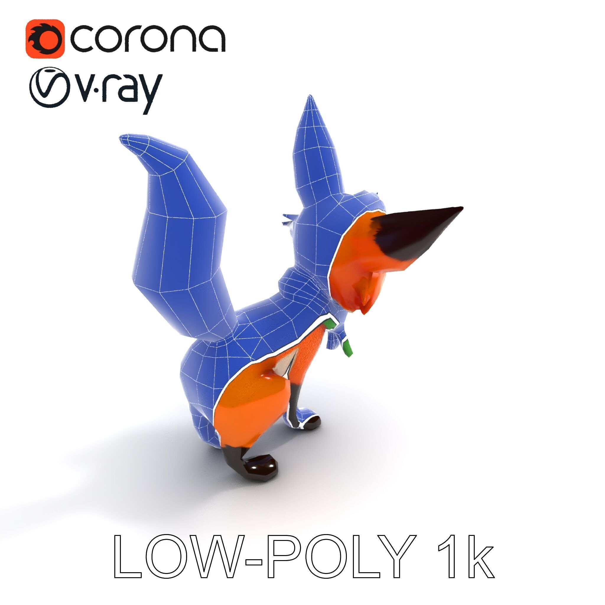 Charming Fox Model Pack with Green Scarf Low-poly 3D model_34