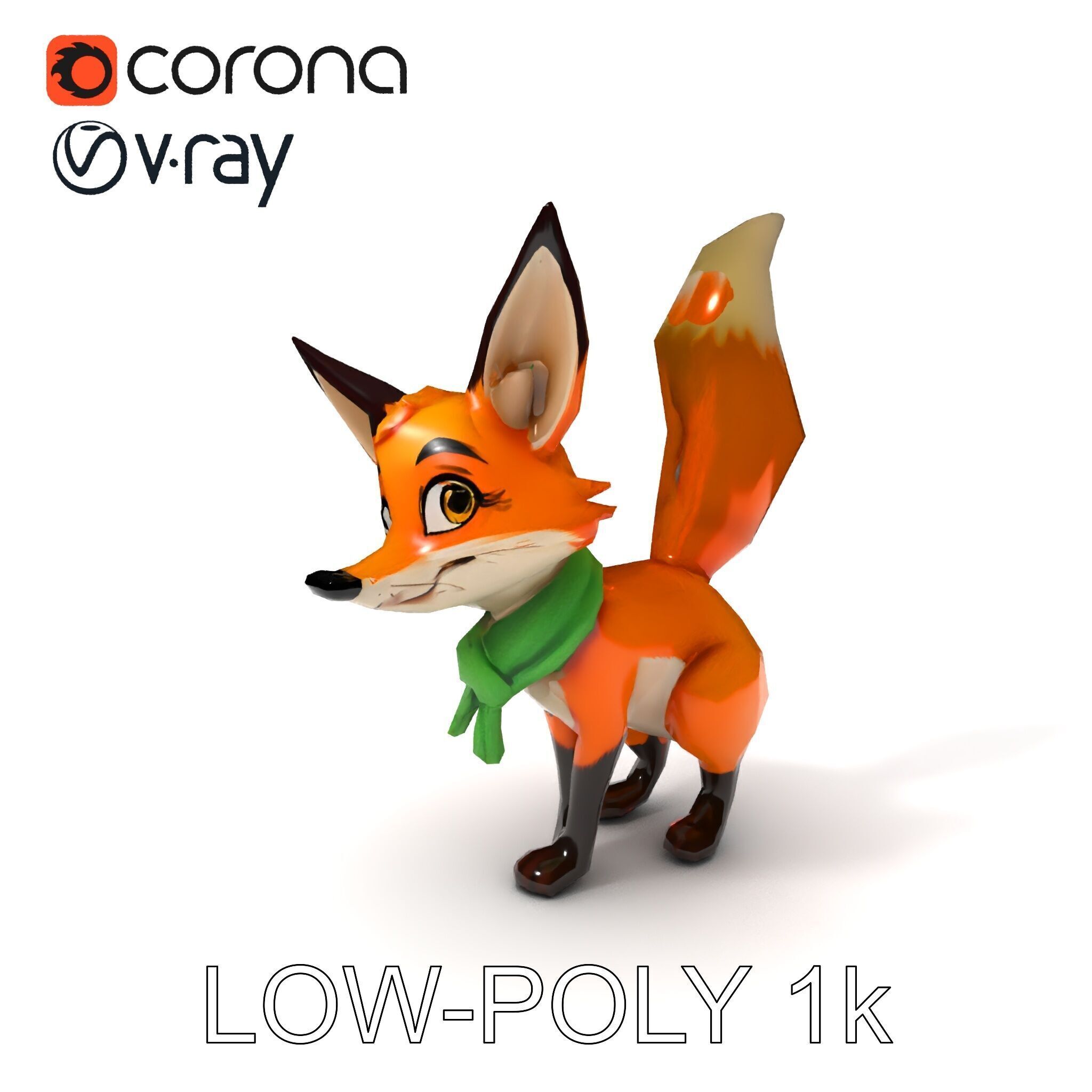 Charming Fox Model Pack with Green Scarf Low-poly 3D model_9