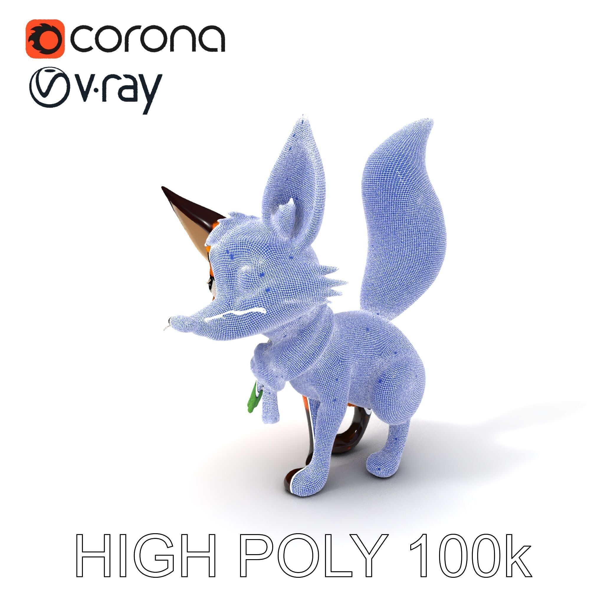 Charming Fox Model Pack with Green Scarf Low-poly 3D model_3