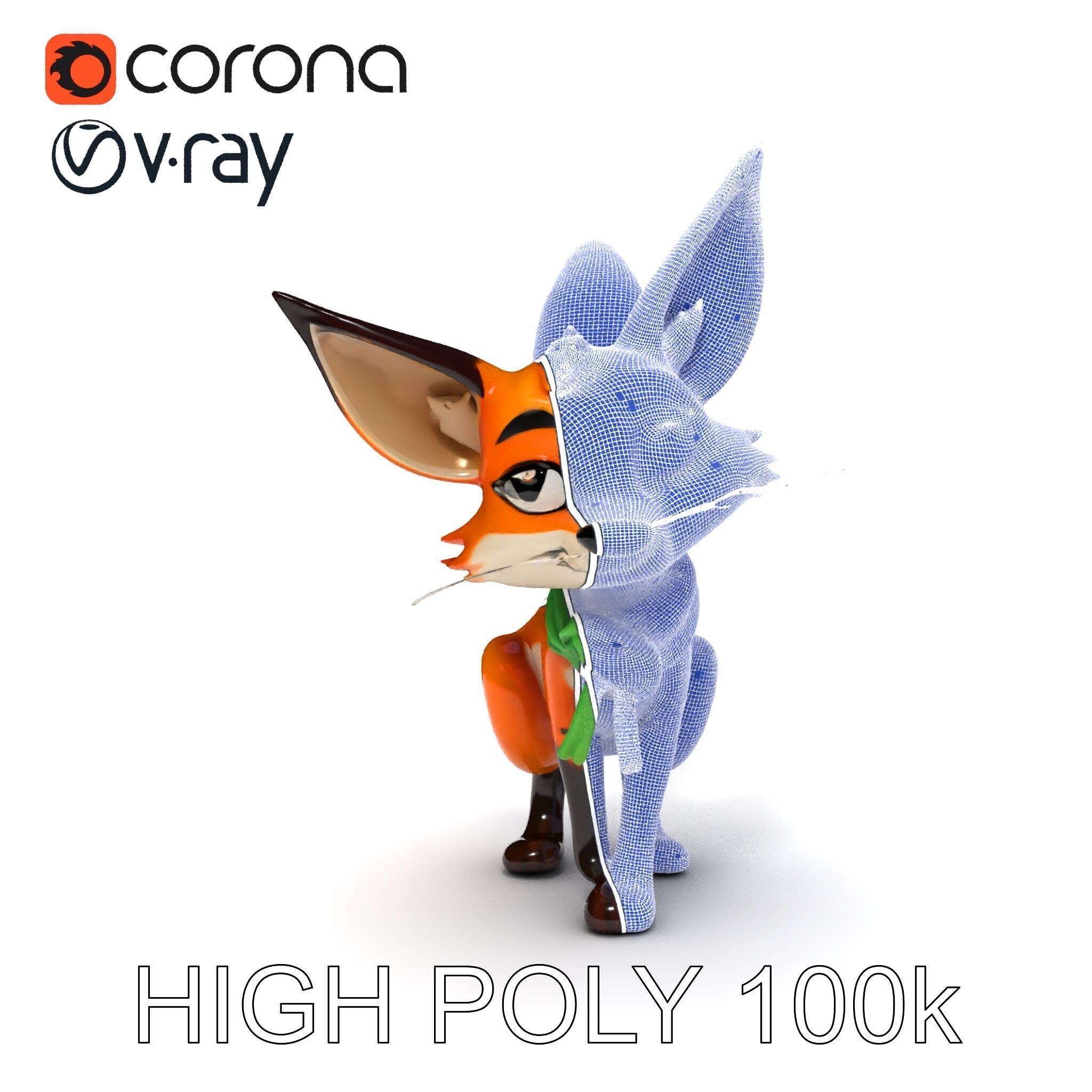 Charming Fox Model Pack with Green Scarf Low-poly 3D model_32