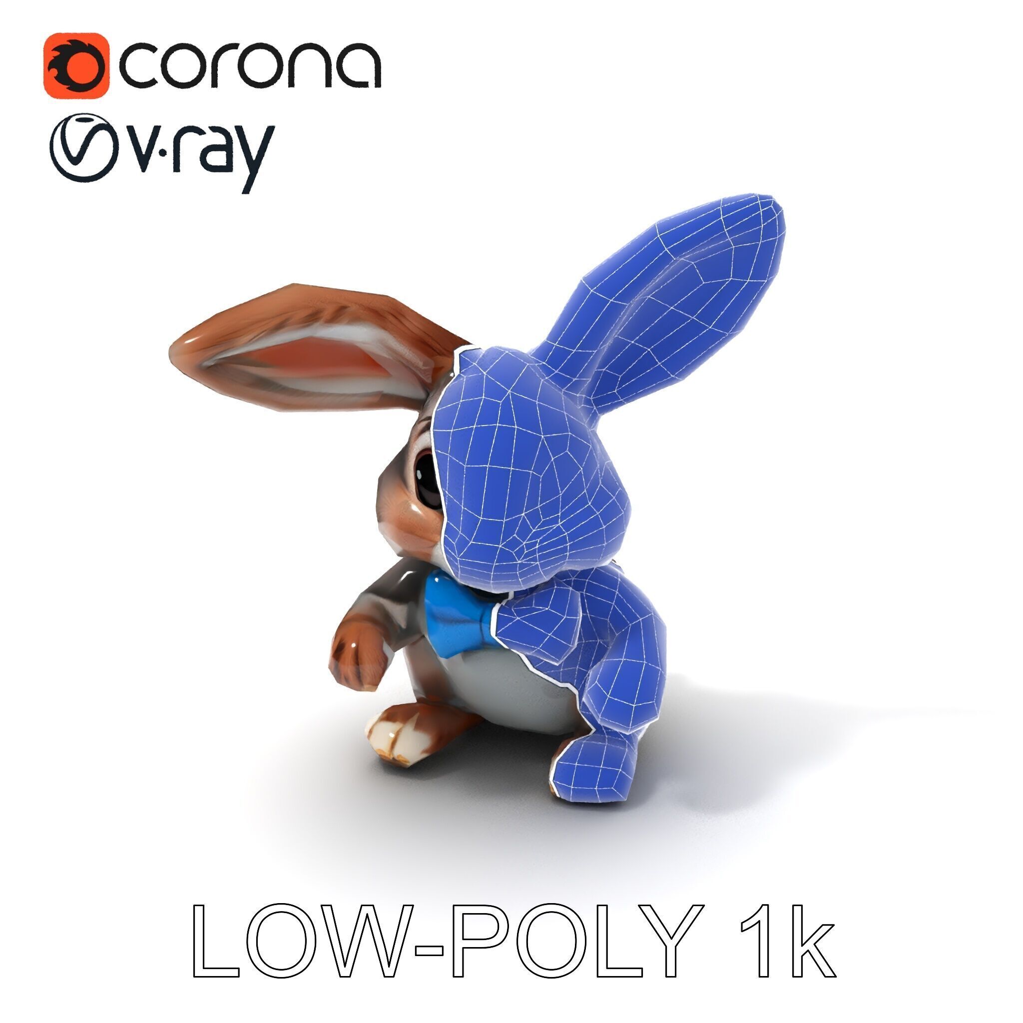 Animated Bunny with Bow Tie Model Pack Low-poly 3D model_34