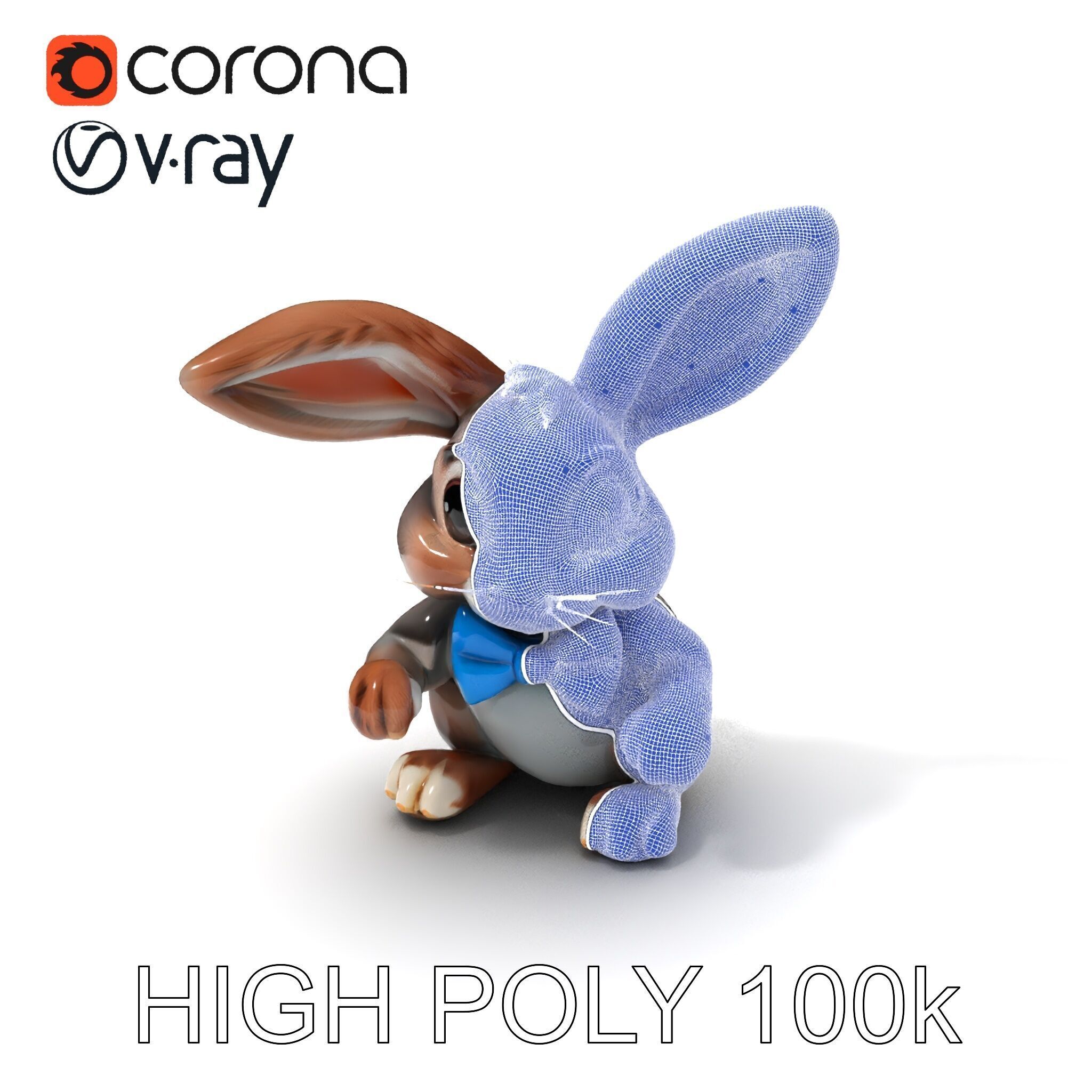 Animated Bunny with Bow Tie Model Pack Low-poly 3D model_3