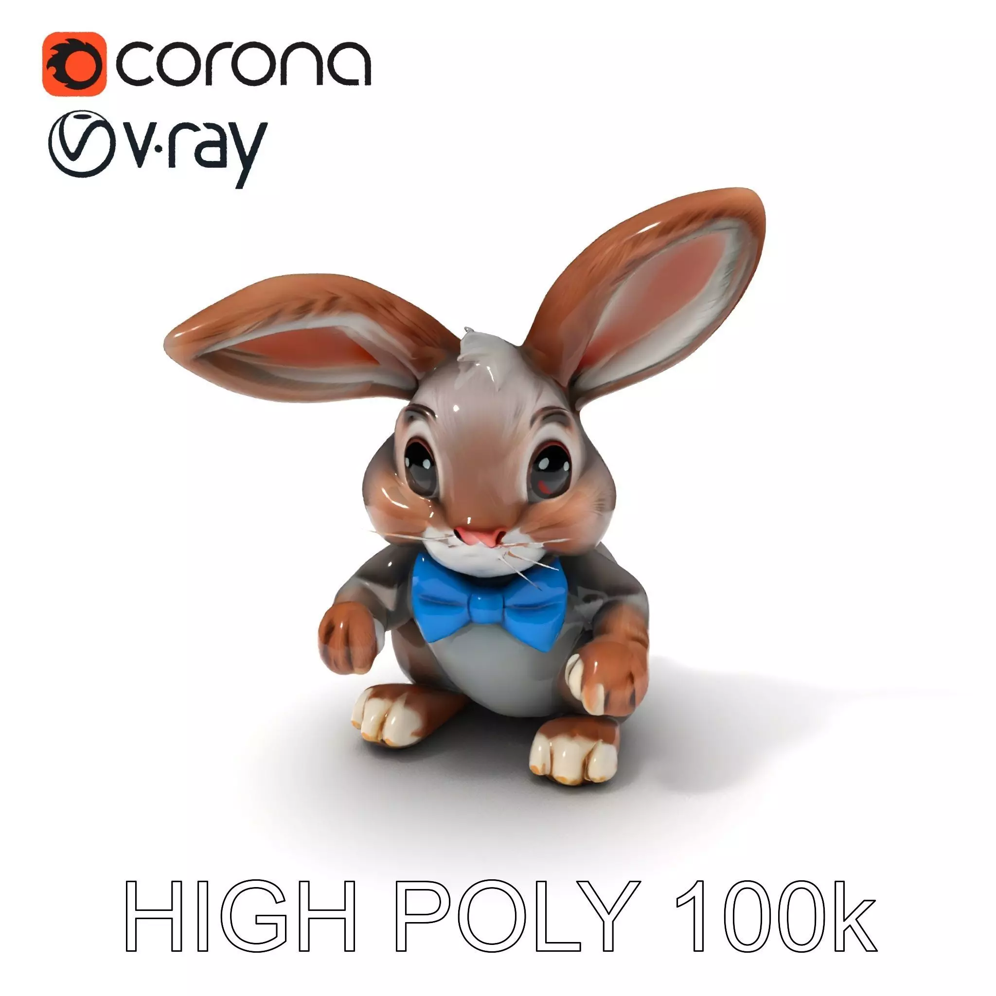 Animated Bunny with Bow Tie Model Pack Low-poly 3D model_0