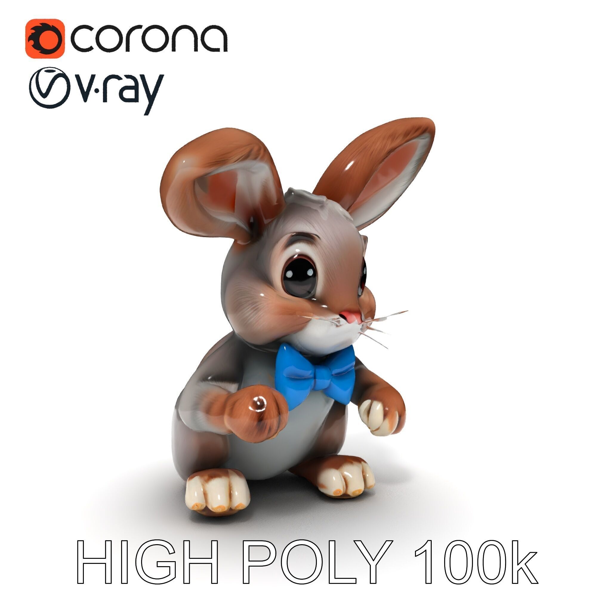 Animated Bunny with Bow Tie Model Pack Low-poly 3D model_22