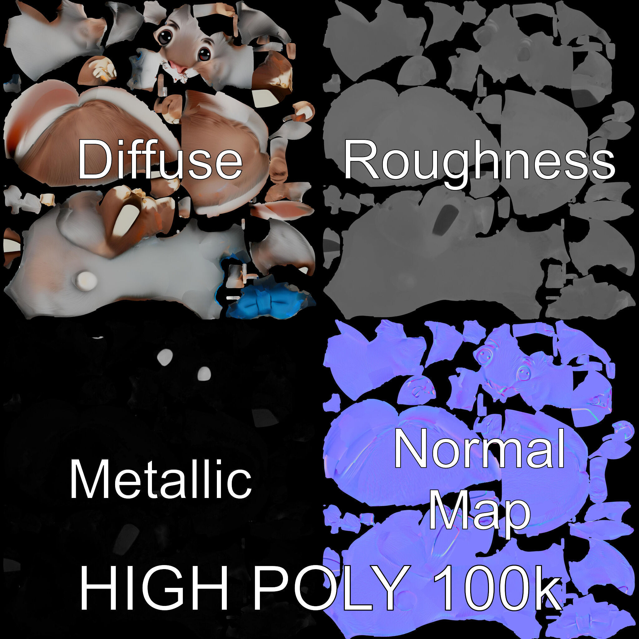 Animated Bunny with Bow Tie Model Pack Low-poly 3D model_2