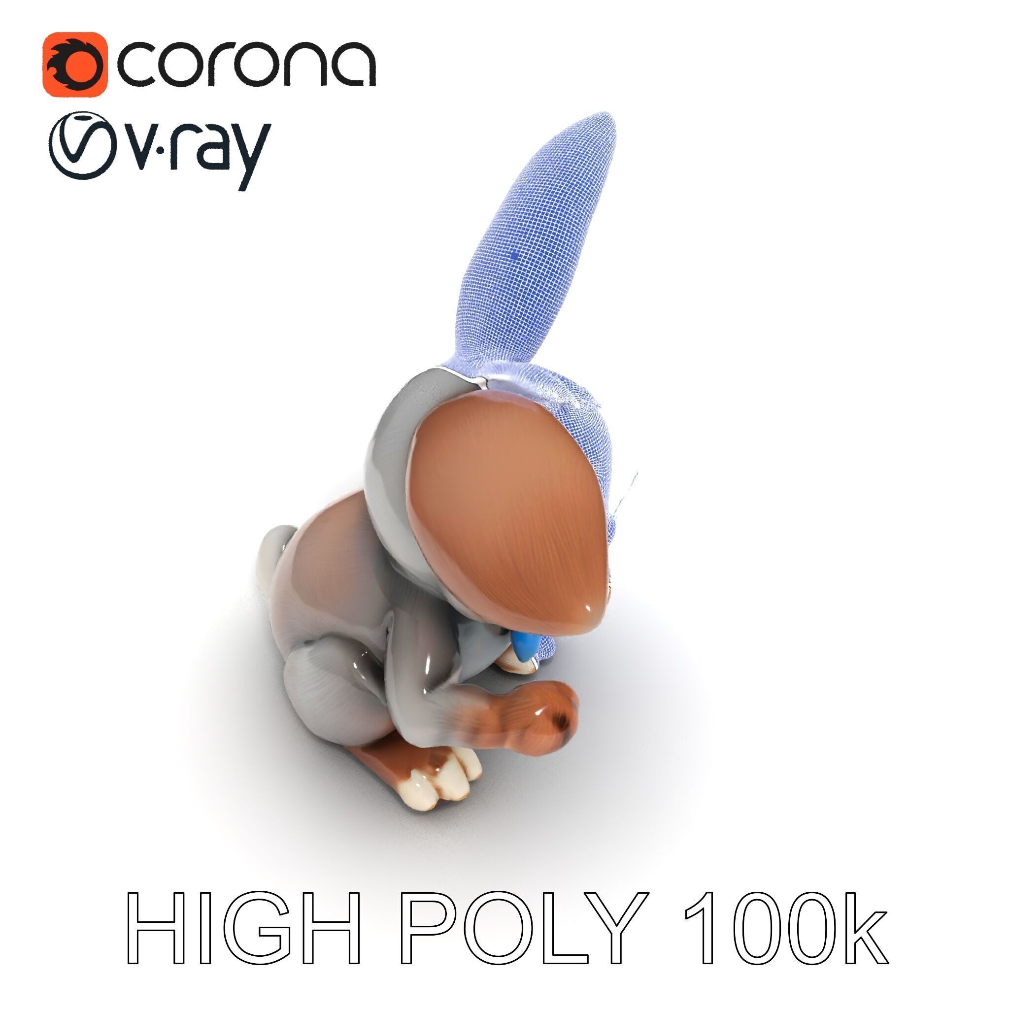 Animated Bunny with Bow Tie Model Pack Low-poly 3D model_8