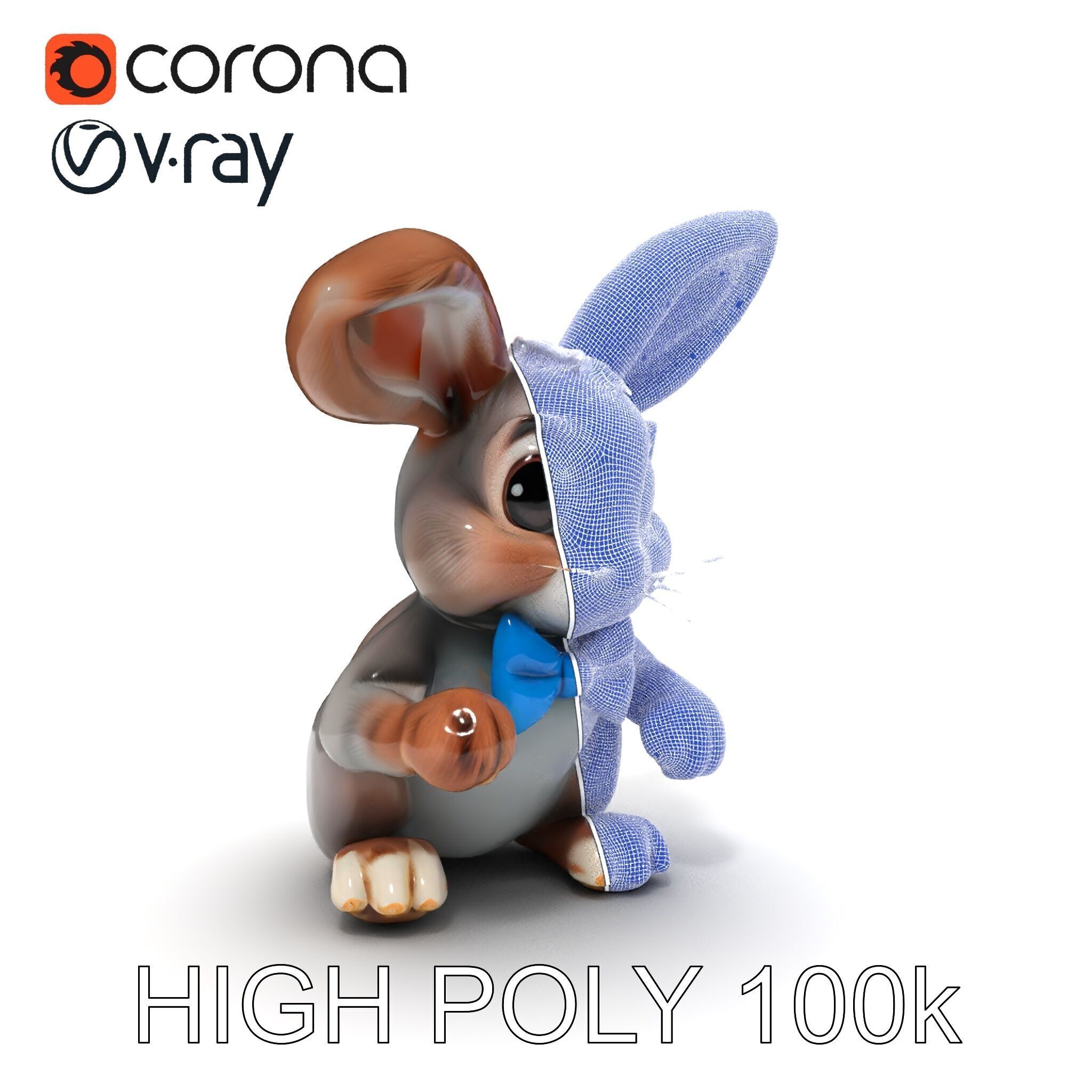 Animated Bunny with Bow Tie Model Pack Low-poly 3D model_17