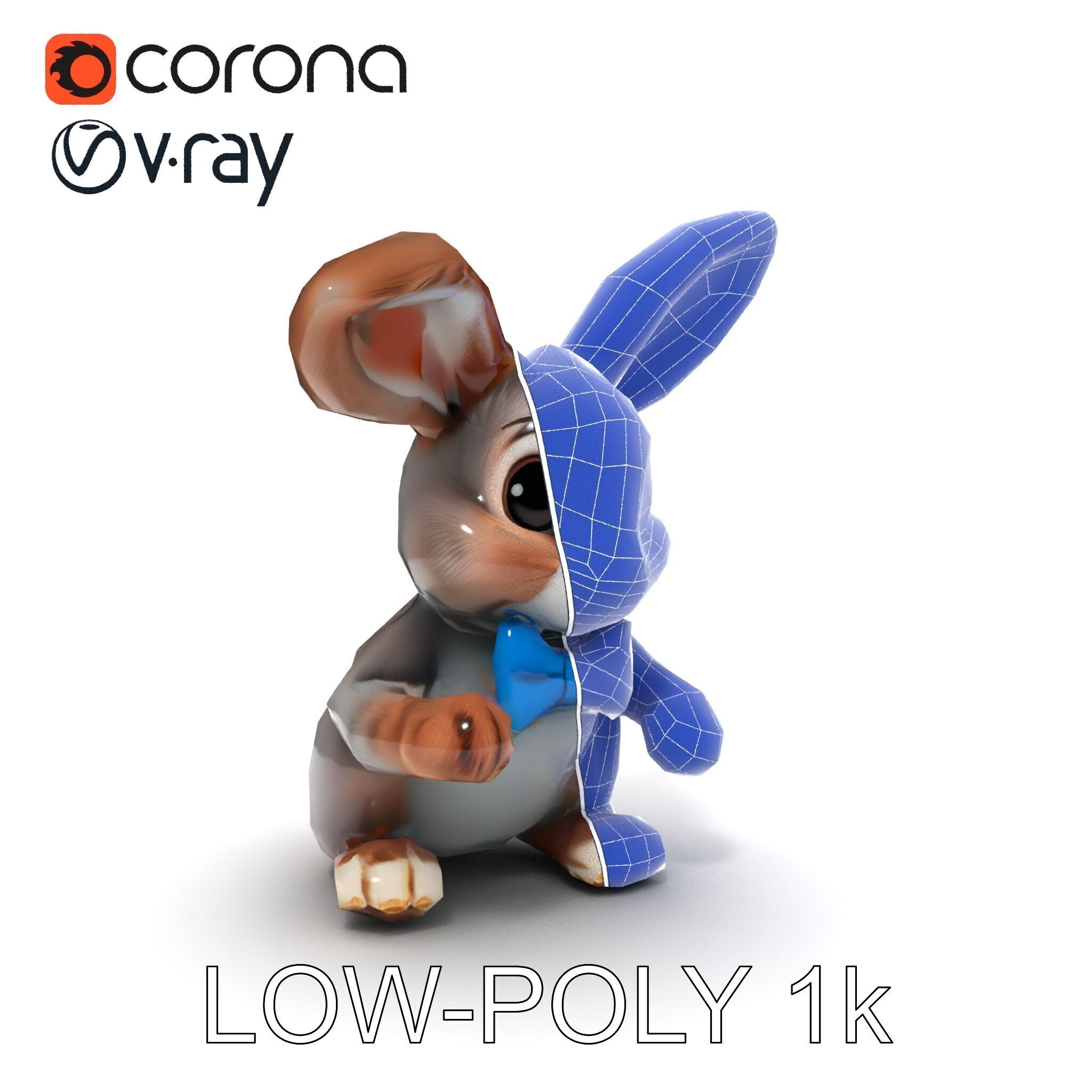 Animated Bunny with Bow Tie Model Pack Low-poly 3D model_26