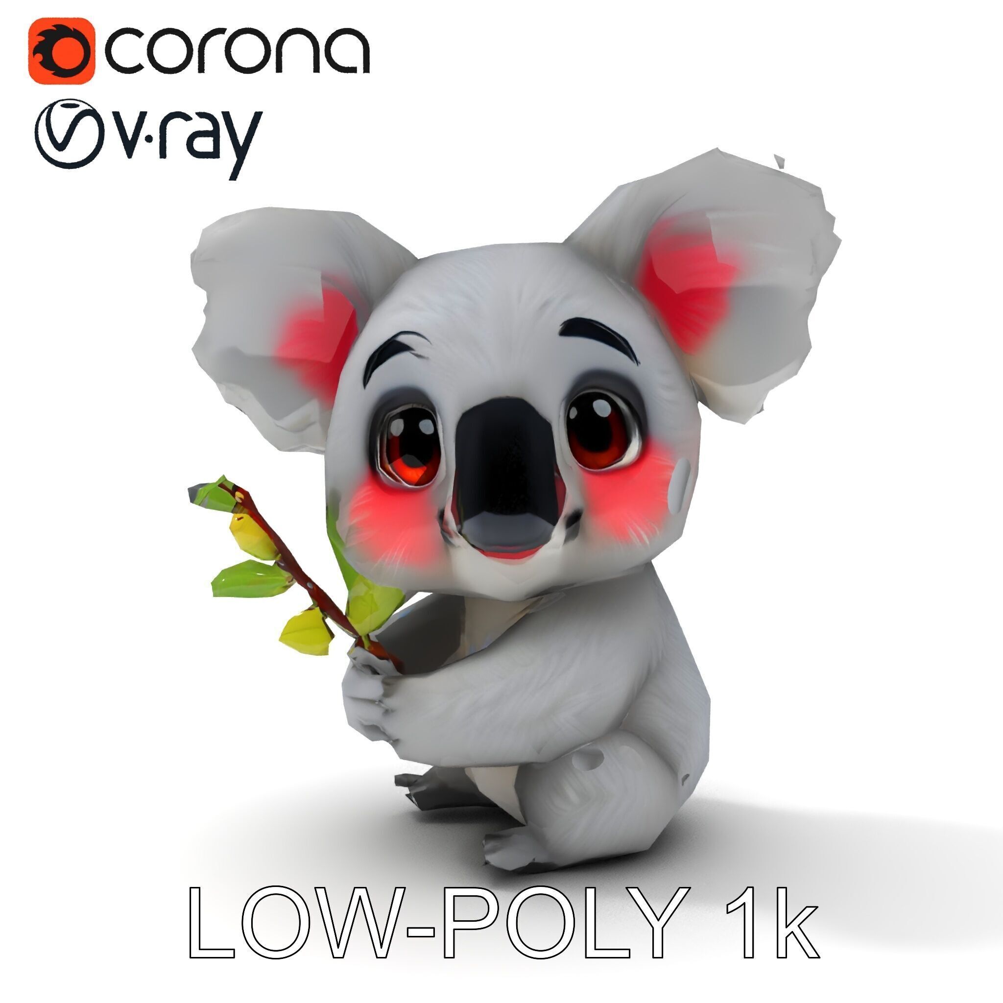 Cute Koala Holding Branch D Model Pack Low-poly 3D model_26