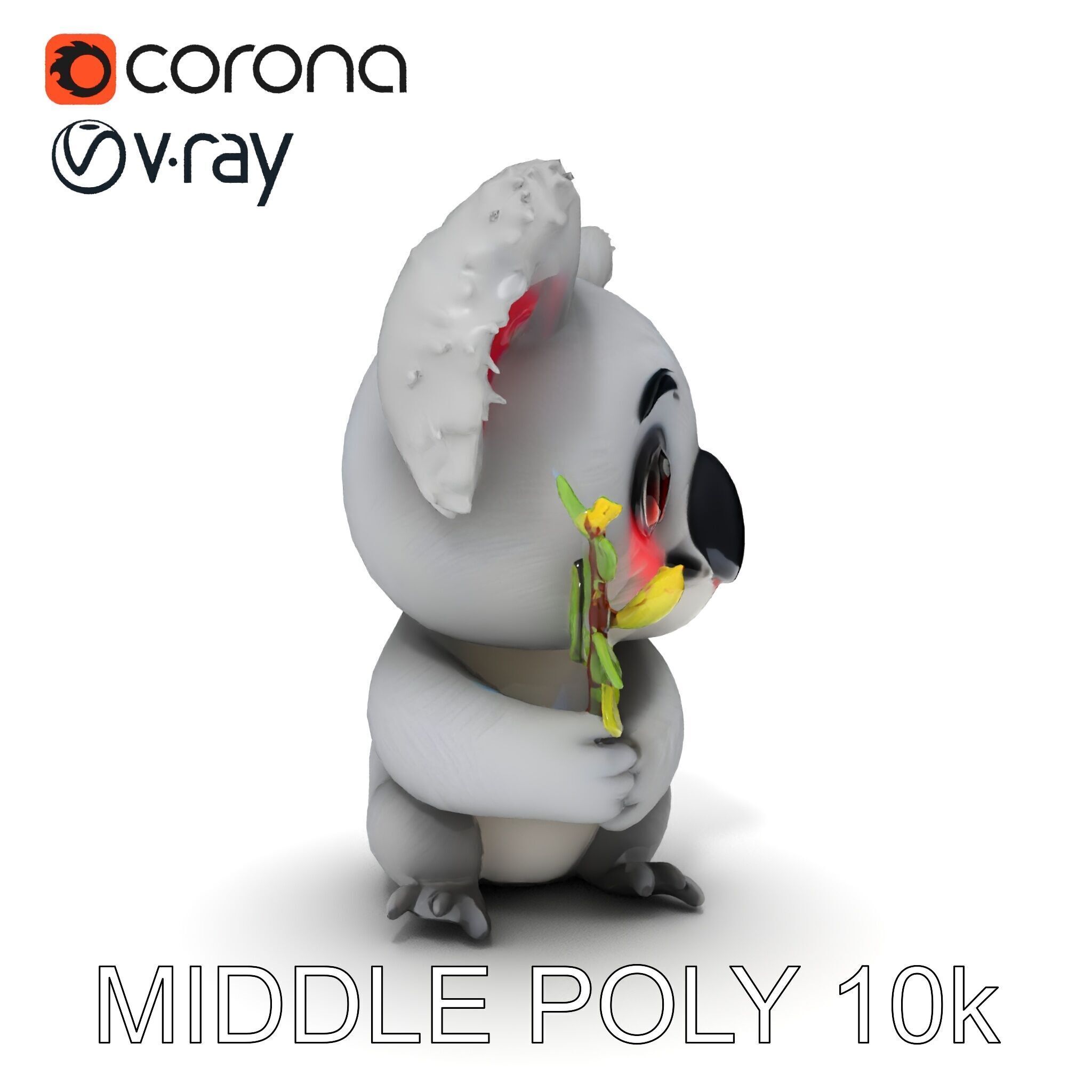 Cute Koala Holding Branch D Model Pack Low-poly 3D model_25