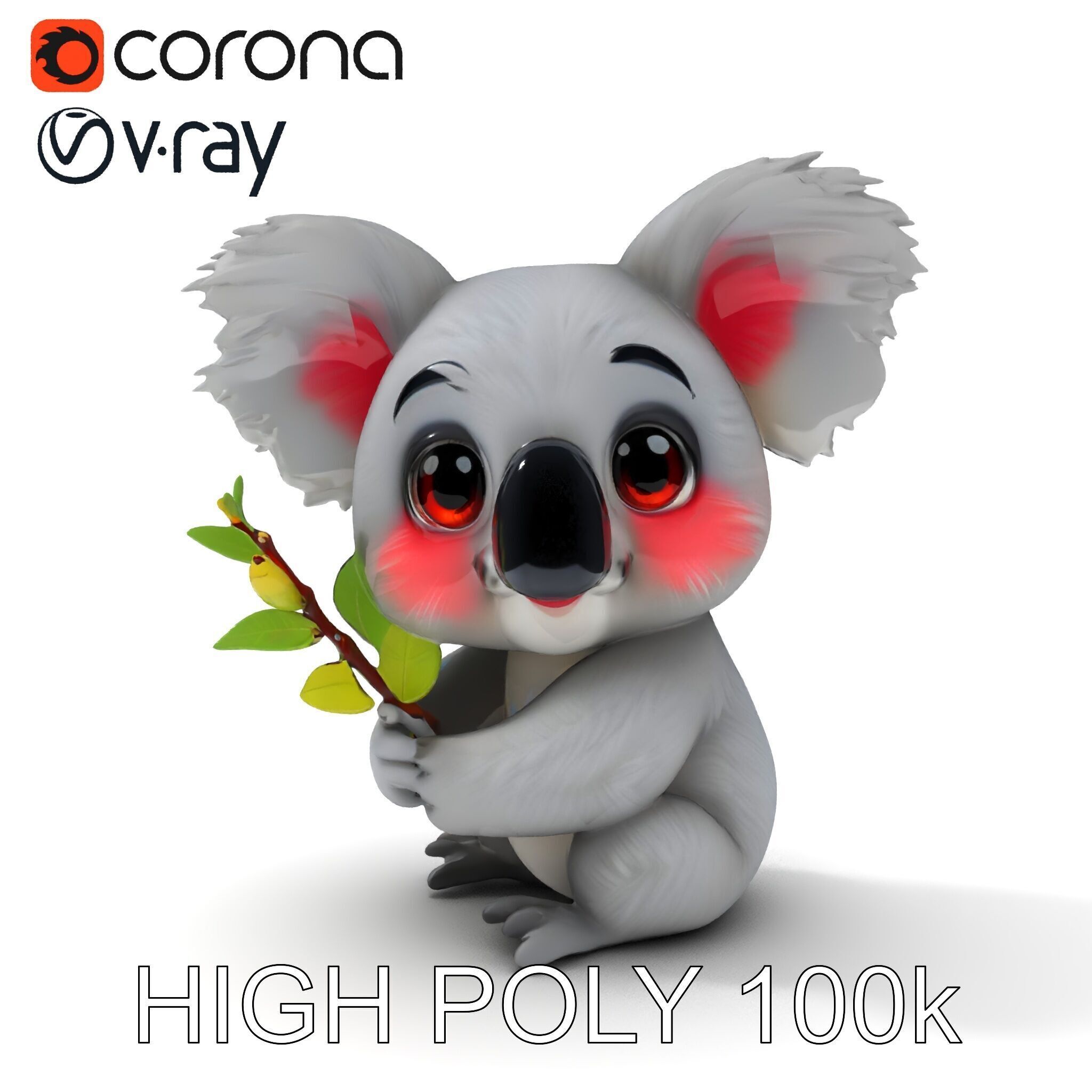 Cute Koala Holding Branch D Model Pack Low-poly 3D model_11