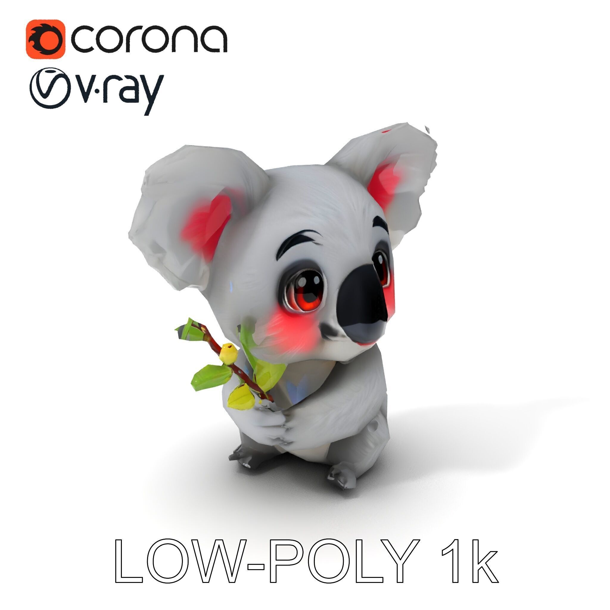 Cute Koala Holding Branch D Model Pack Low-poly 3D model_28