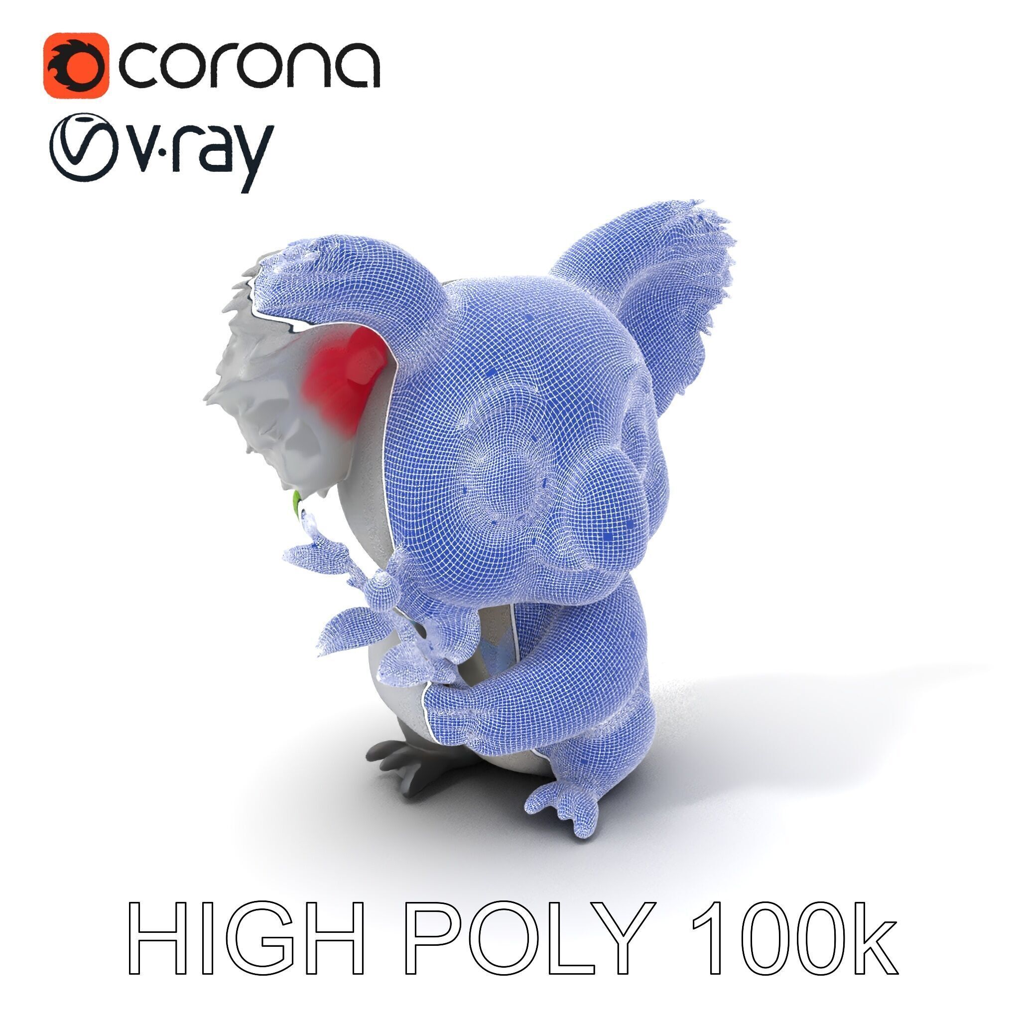 Cute Koala Holding Branch D Model Pack Low-poly 3D model_3