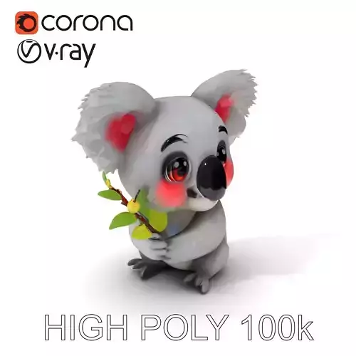 Cute Koala Holding Branch D Model Pack Low-poly 3D model