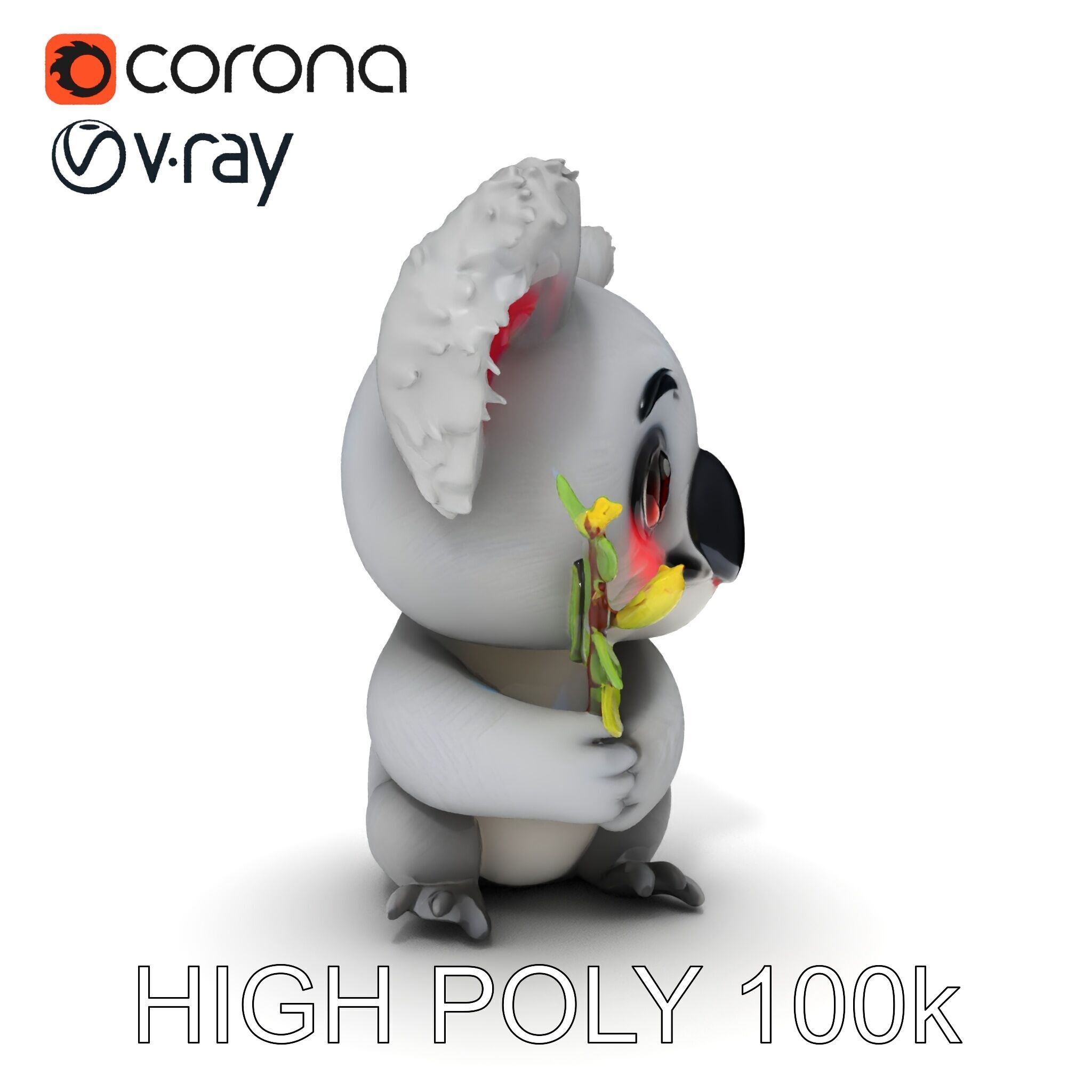 Cute Koala Holding Branch D Model Pack Low-poly 3D model_35
