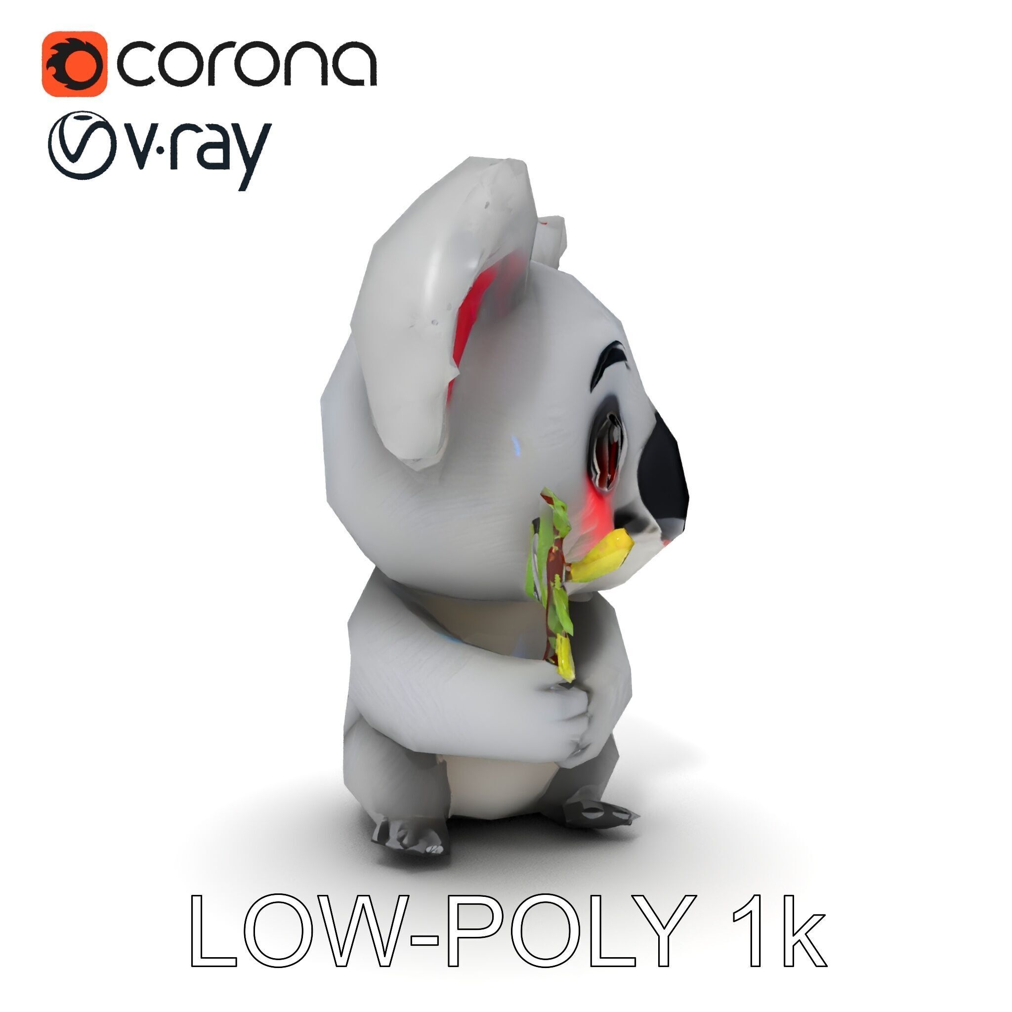 Cute Koala Holding Branch D Model Pack Low-poly 3D model_31