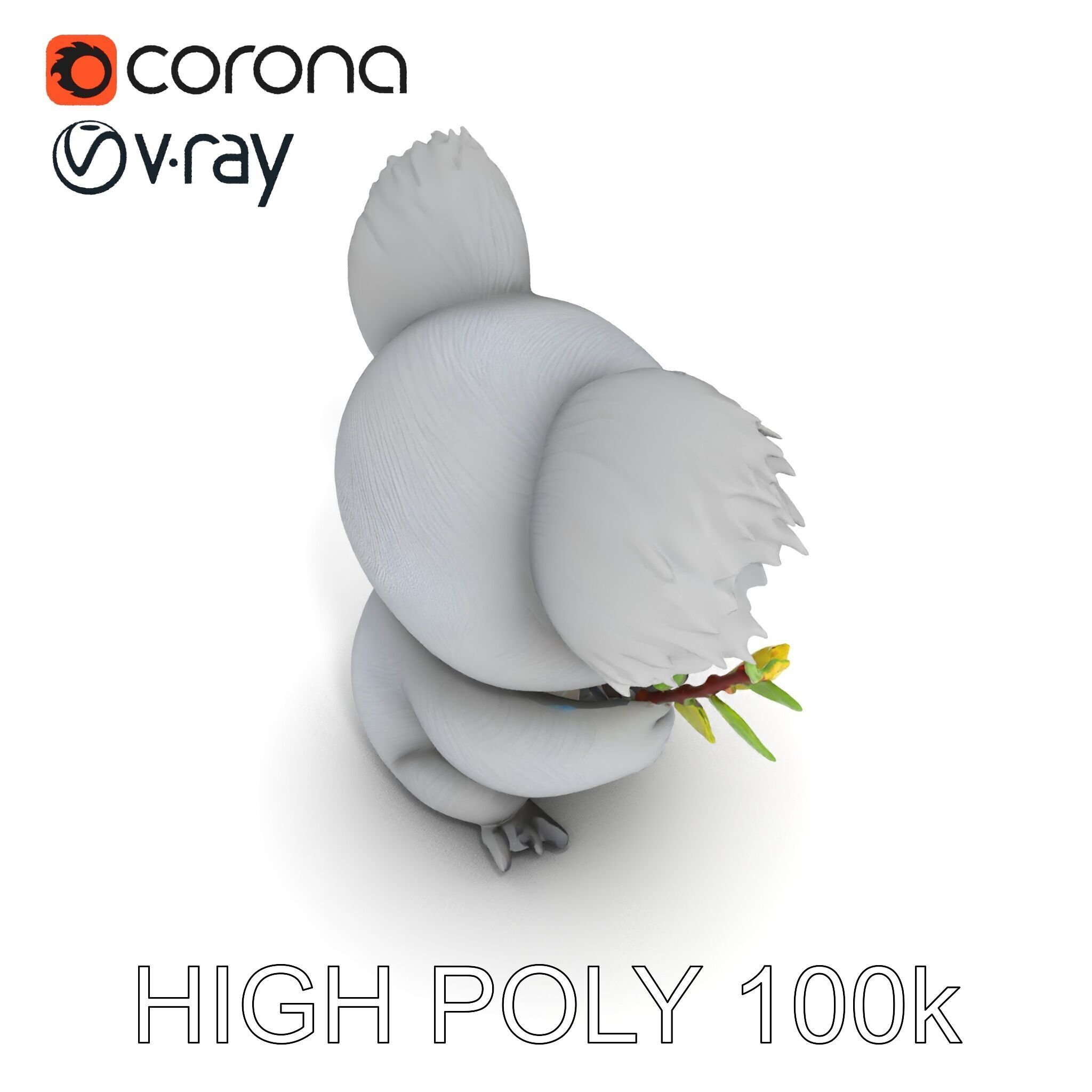Cute Koala Holding Branch D Model Pack Low-poly 3D model_17