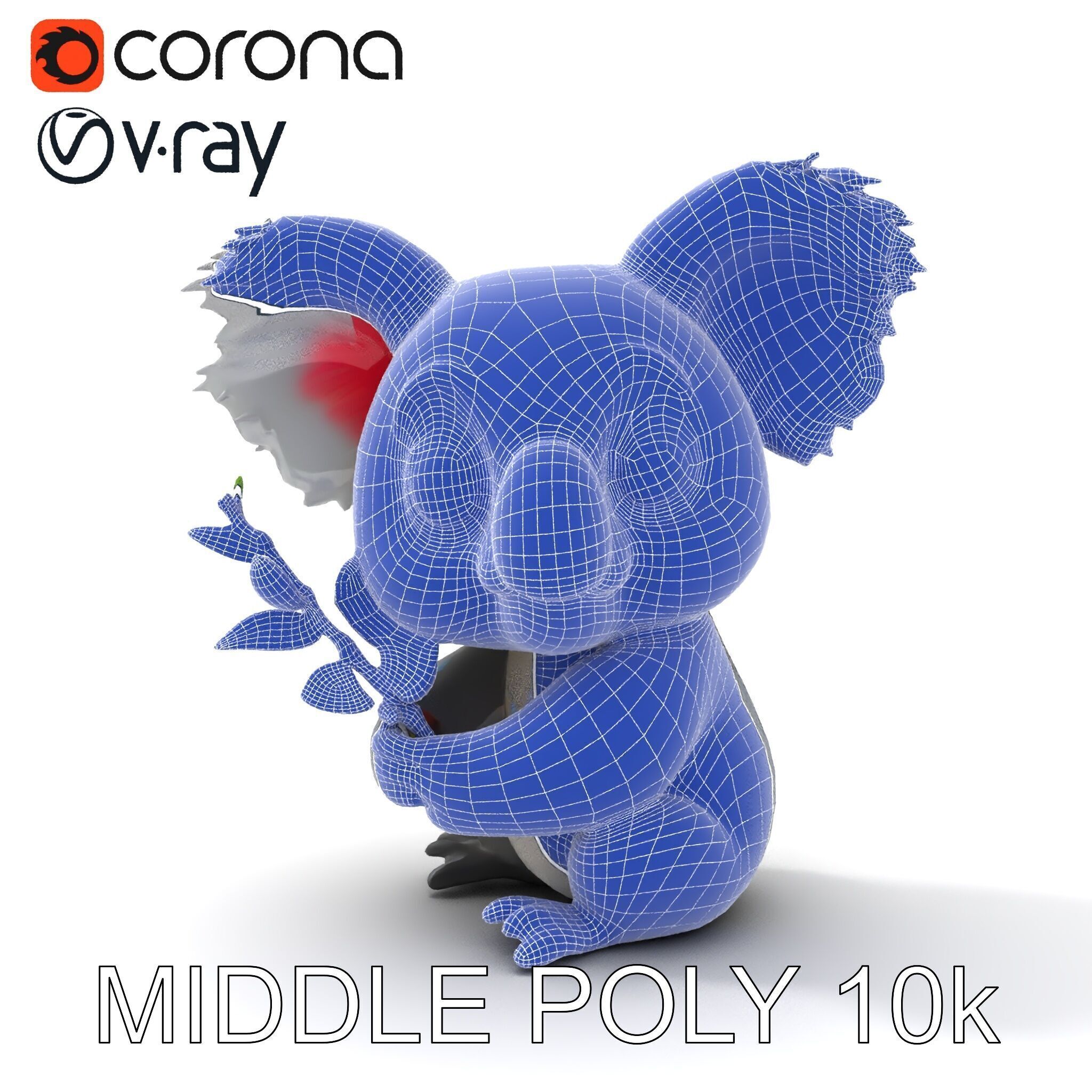 Cute Koala Holding Branch D Model Pack Low-poly 3D model_9