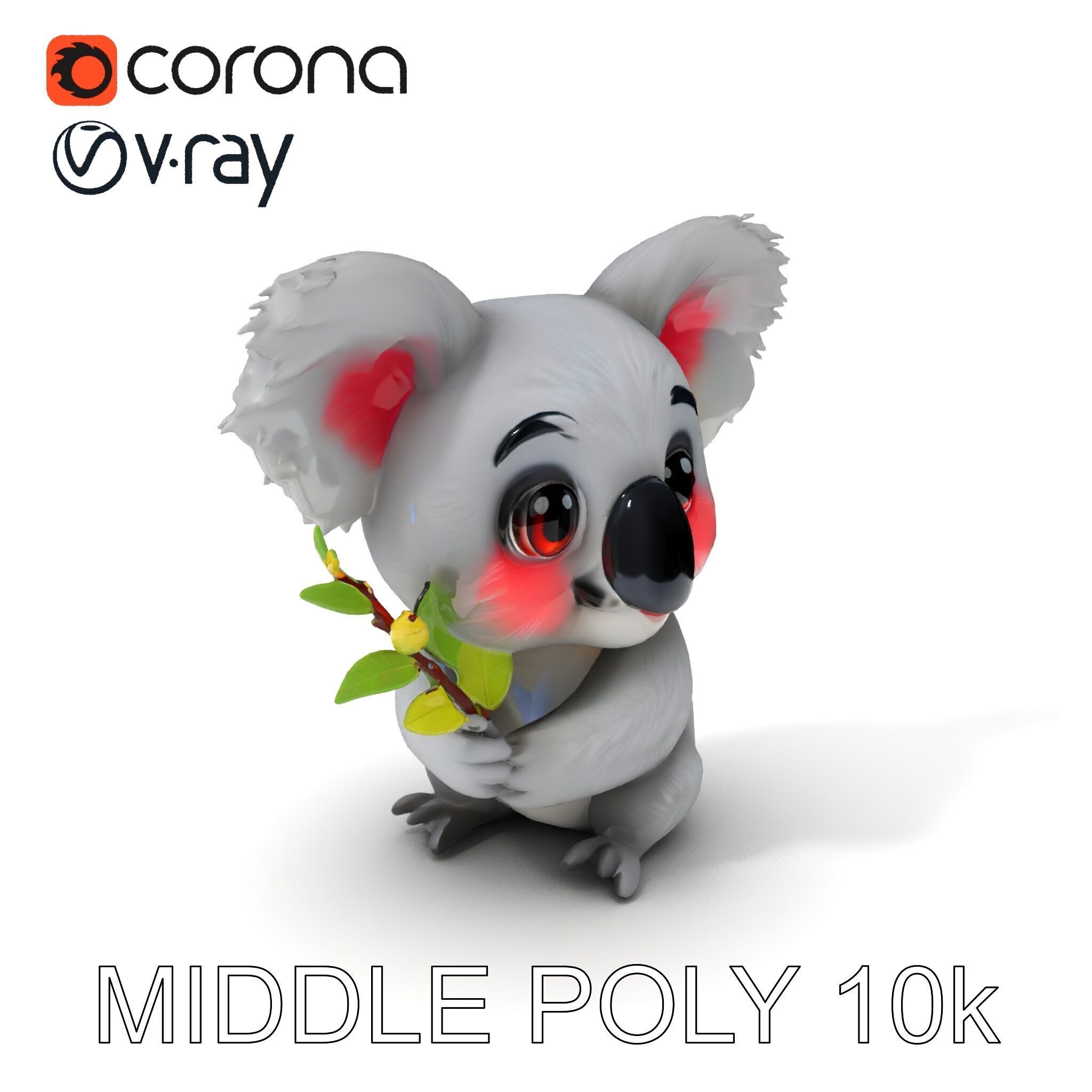 Cute Koala Holding Branch D Model Pack Low-poly 3D model_12