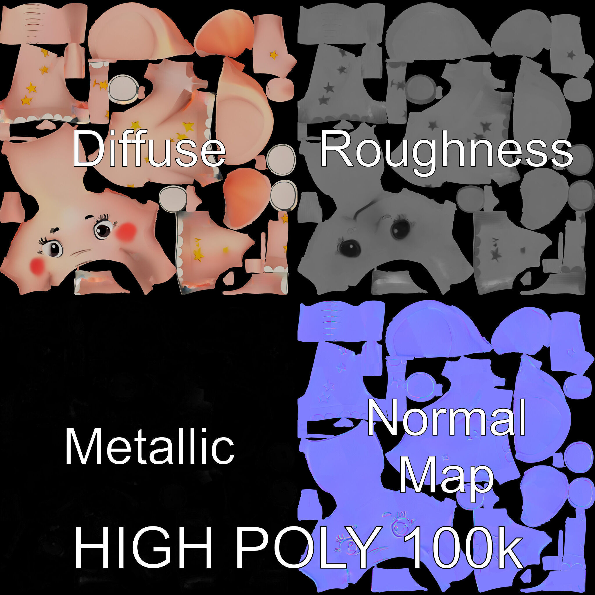 Cartoon Elephant Model Pack for Animation and Games Low-poly 3D model_2