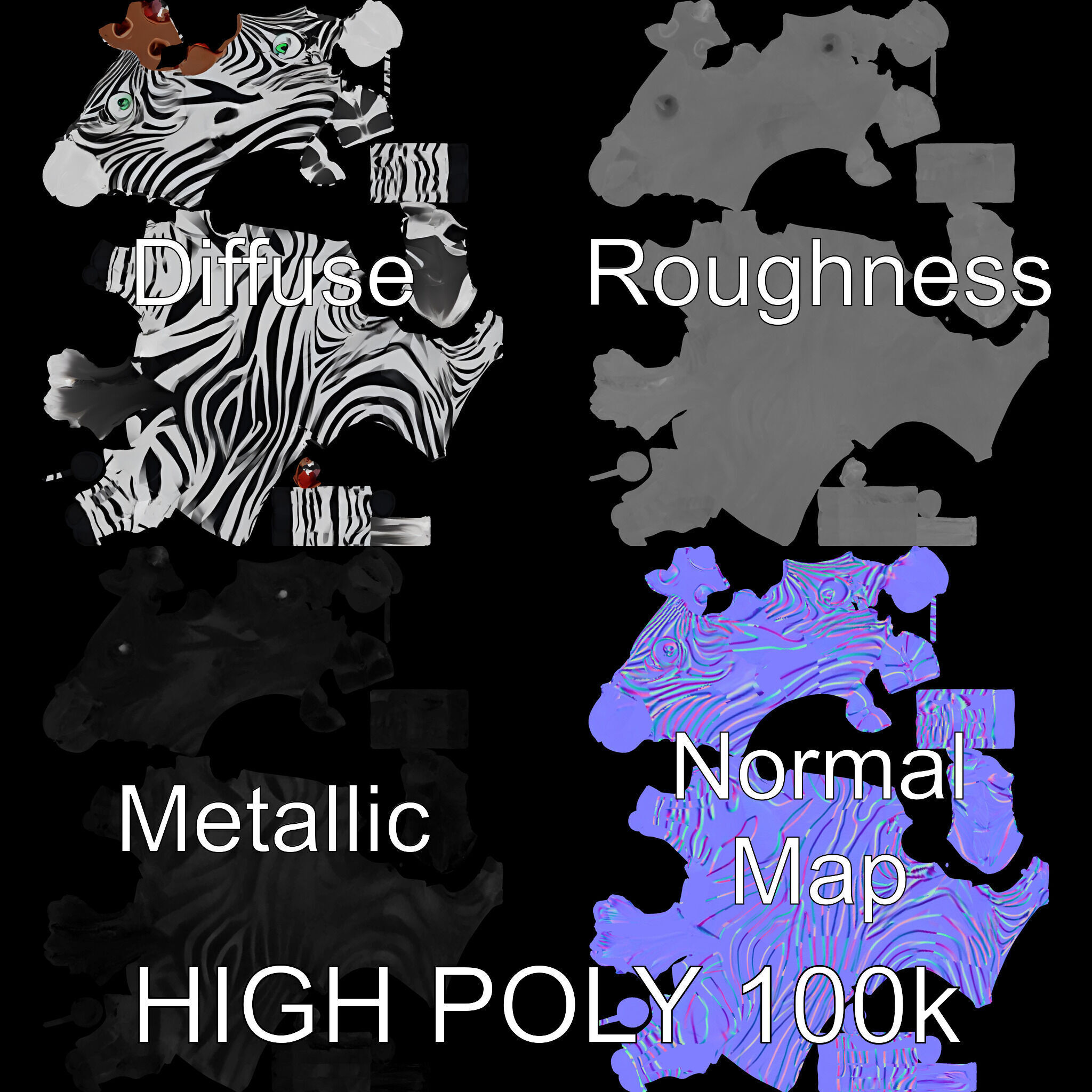 Cartoon Zebra Model Pack with Detailed Textures Low-poly 3D model_2