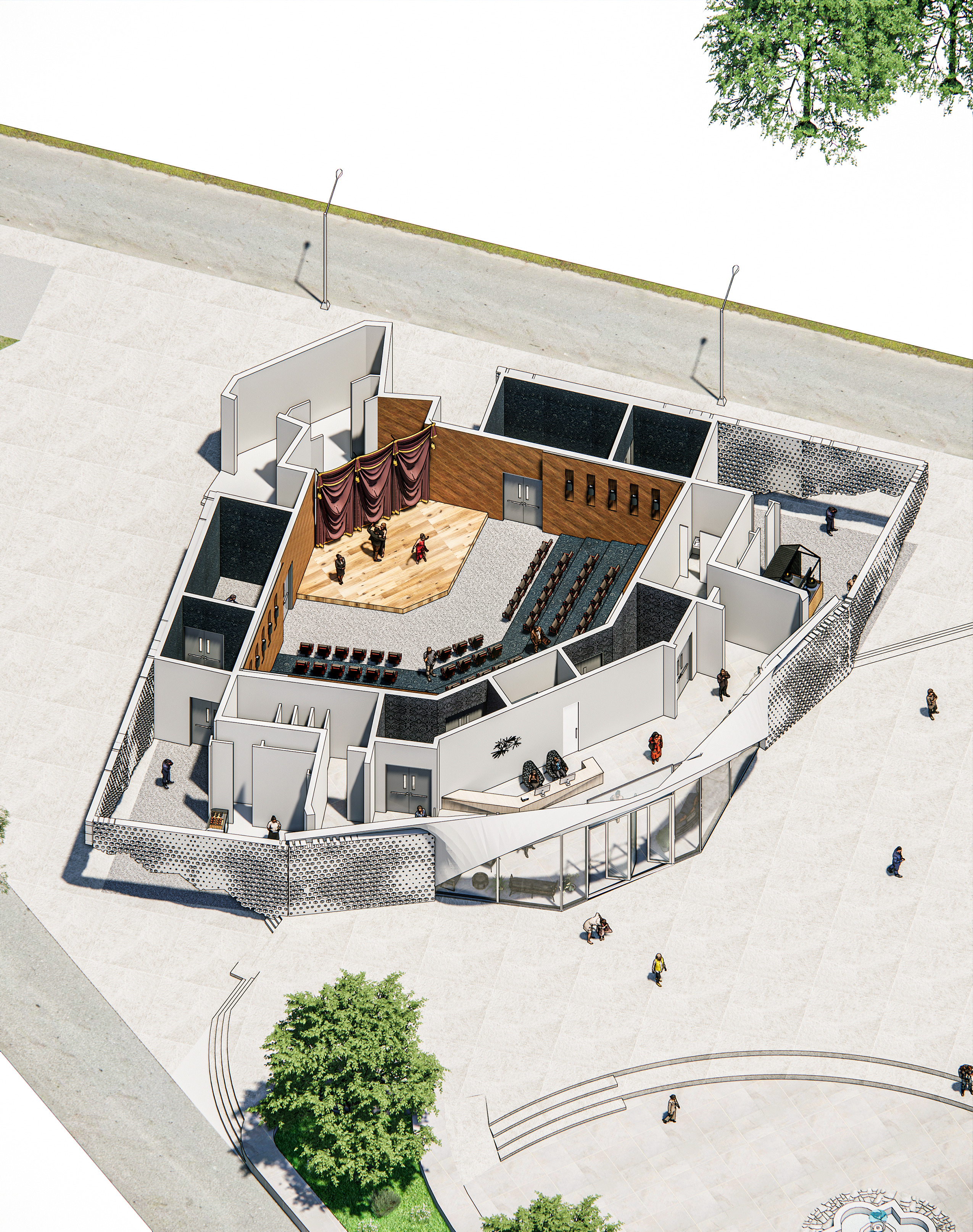 Auditorium interior and exterior 3D model_2