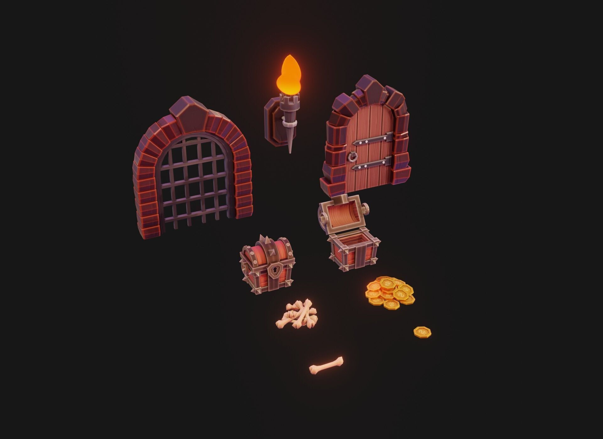 Modular Stylized Dungeon Kit Low-poly 3D Model Low-poly 3D model_11