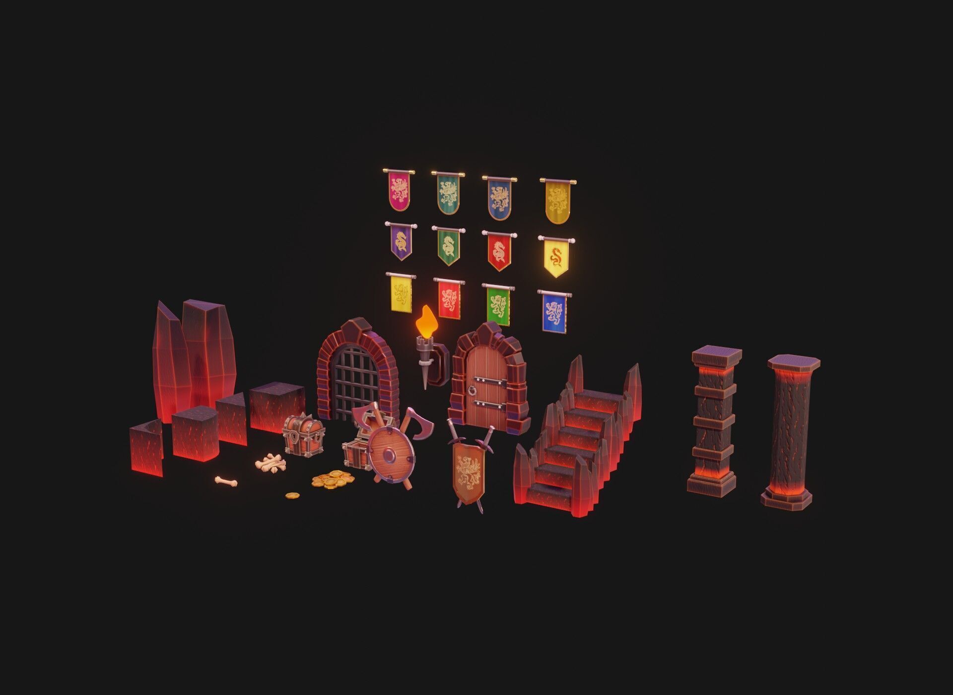 Modular Stylized Dungeon Kit Low-poly 3D Model Low-poly 3D model_7