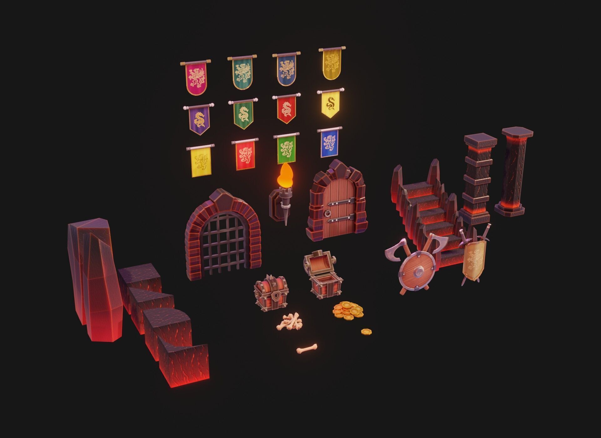 Modular Stylized Dungeon Kit Low-poly 3D Model Low-poly 3D model_6