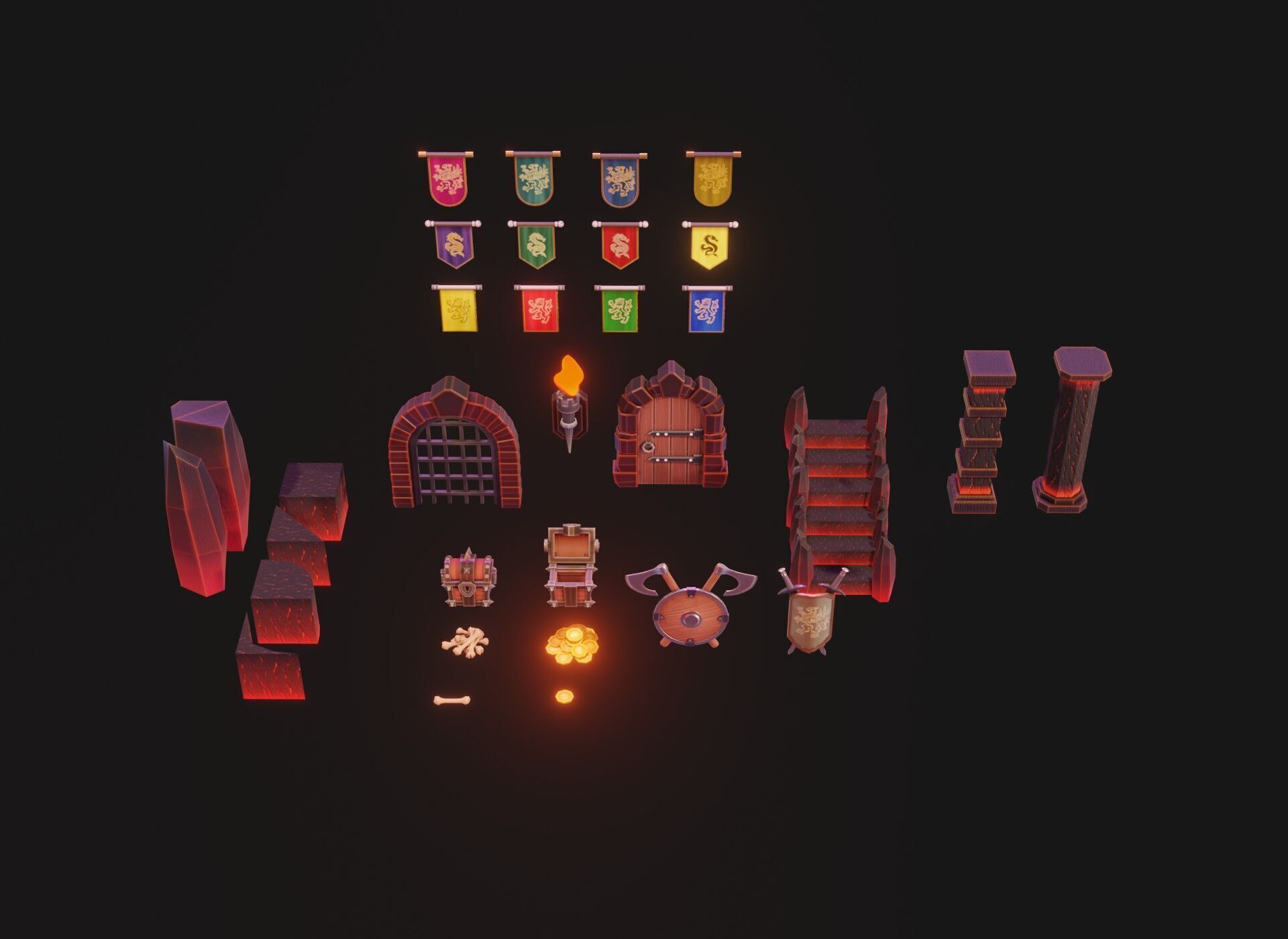 Modular Stylized Dungeon Kit Low-poly 3D Model Low-poly 3D model_8