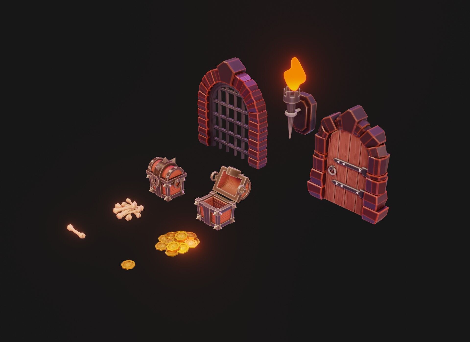 Modular Stylized Dungeon Kit Low-poly 3D Model Low-poly 3D model_12