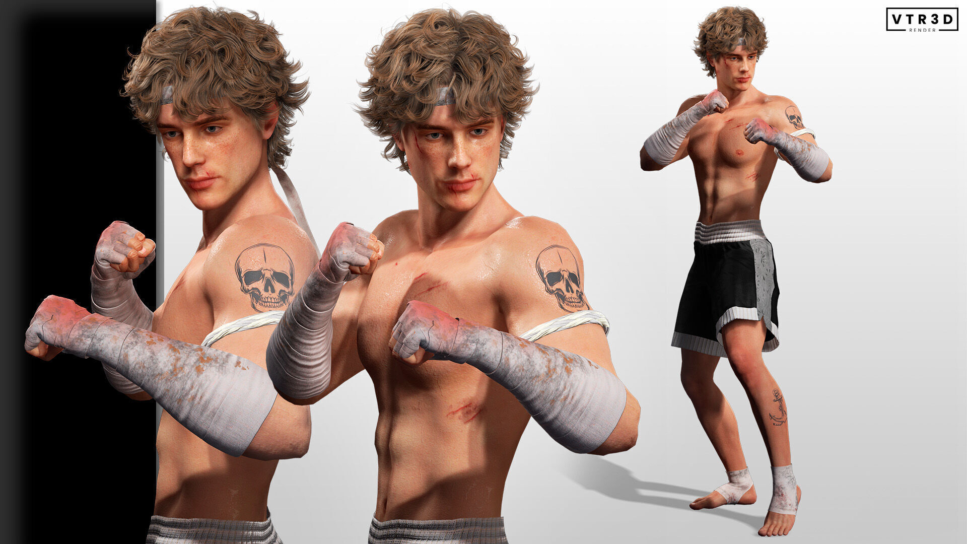 Realistic Male Fighter Battle-Ready Brawler with PBR Textures Low-poly 3D model_2