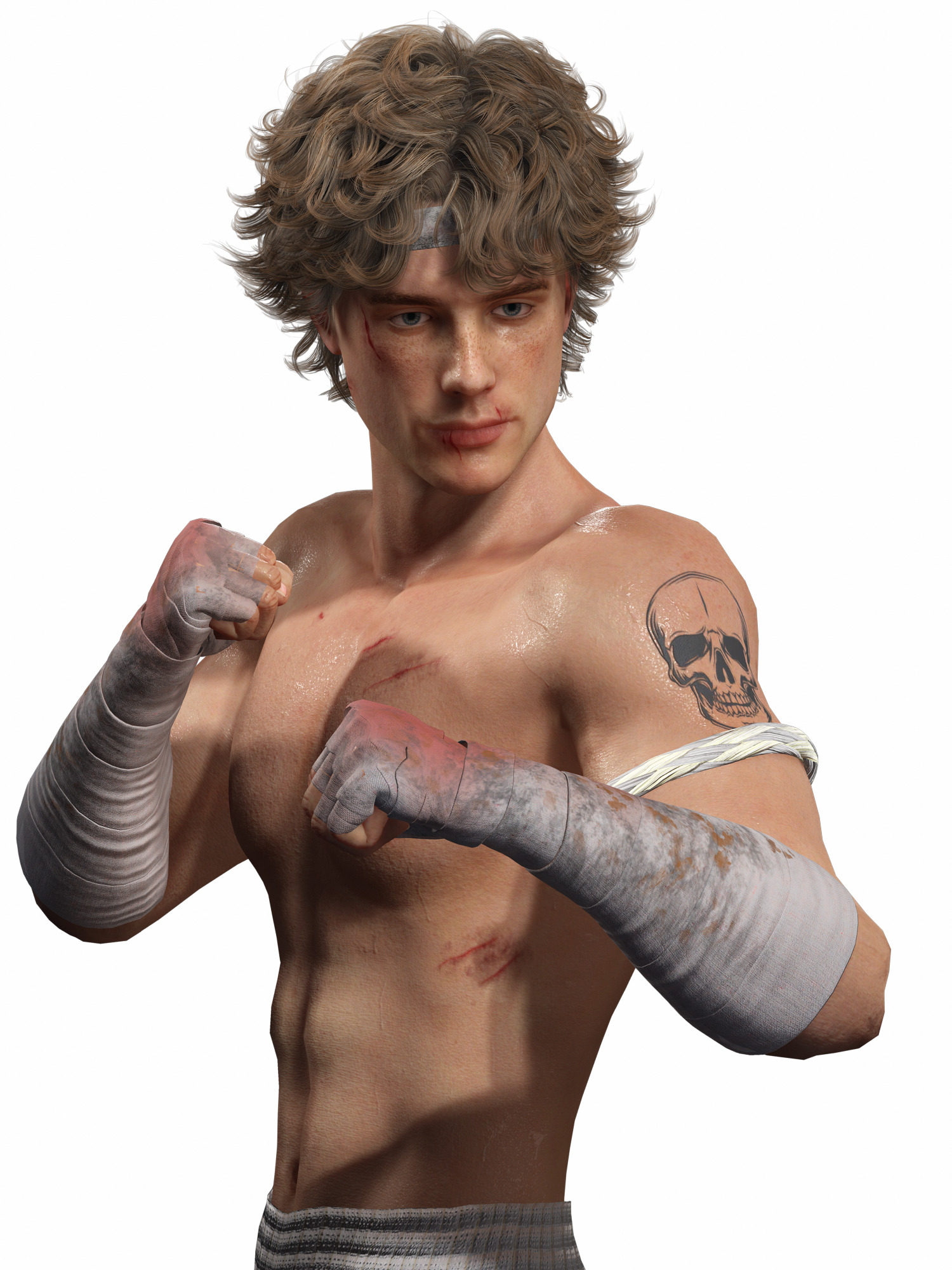 Realistic Male Fighter Battle-Ready Brawler with PBR Textures Low-poly 3D model_18