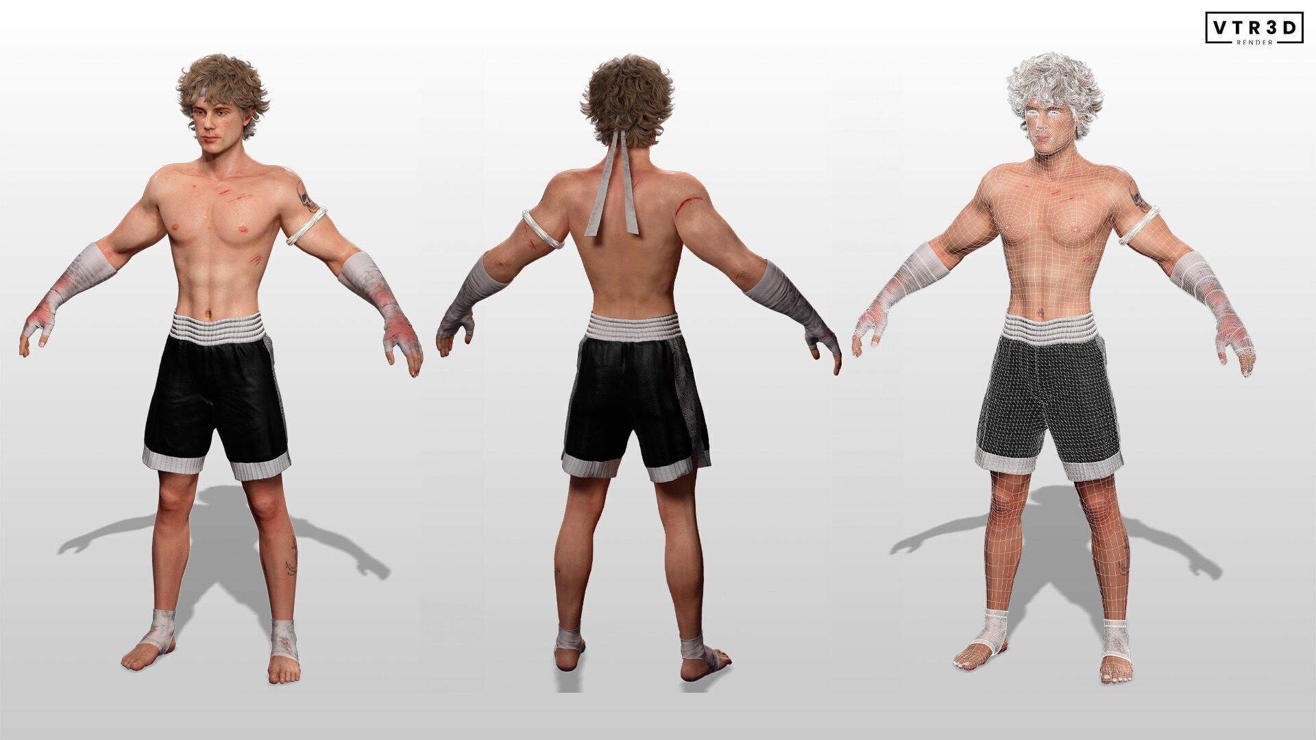 Realistic Male Fighter Battle-Ready Brawler with PBR Textures Low-poly 3D model_3