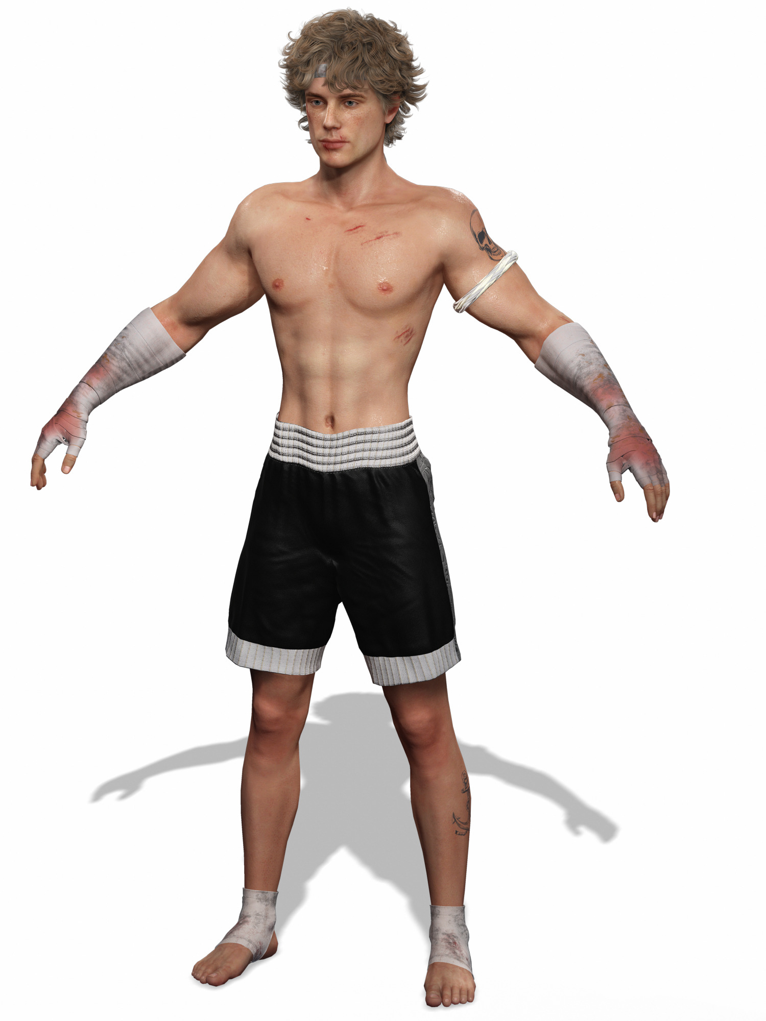 Realistic Male Fighter Battle-Ready Brawler with PBR Textures Low-poly 3D model_9