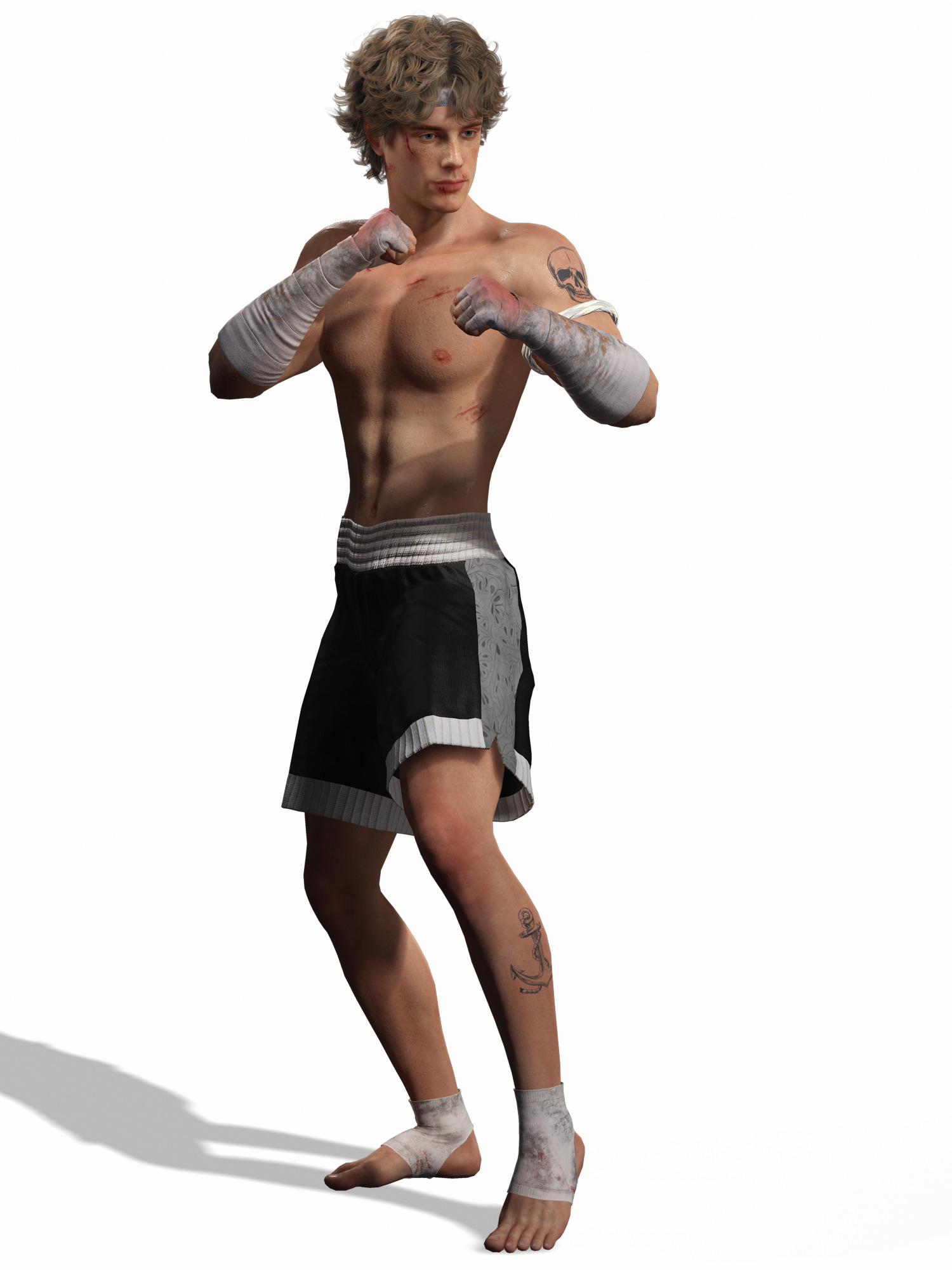Realistic Male Fighter Battle-Ready Brawler with PBR Textures Low-poly 3D model_21